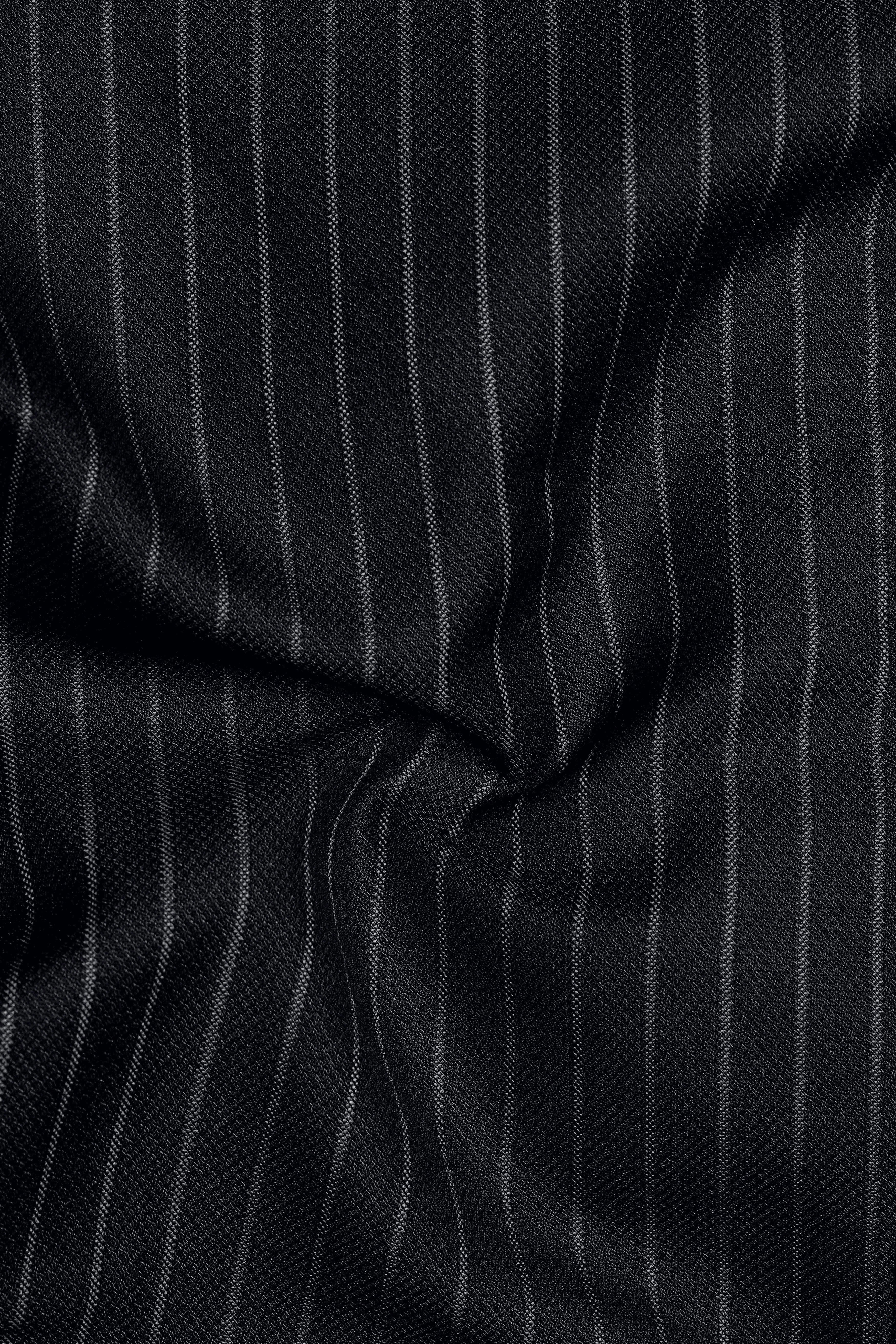 Piano Black Striped Cross Placket Woolrich Bandhgala Blazer