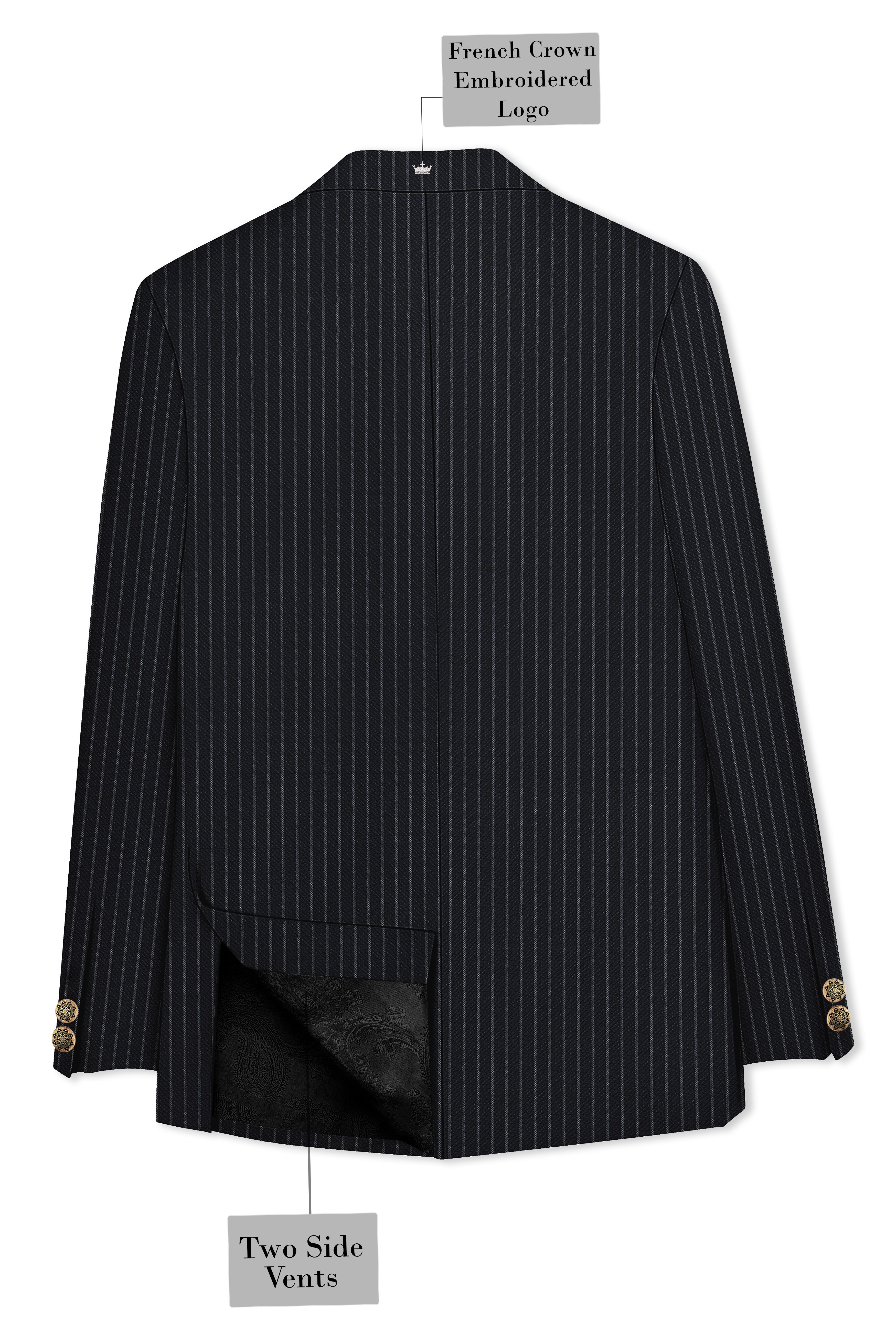 Piano Black Striped Cross Placket Woolrich Bandhgala Blazer