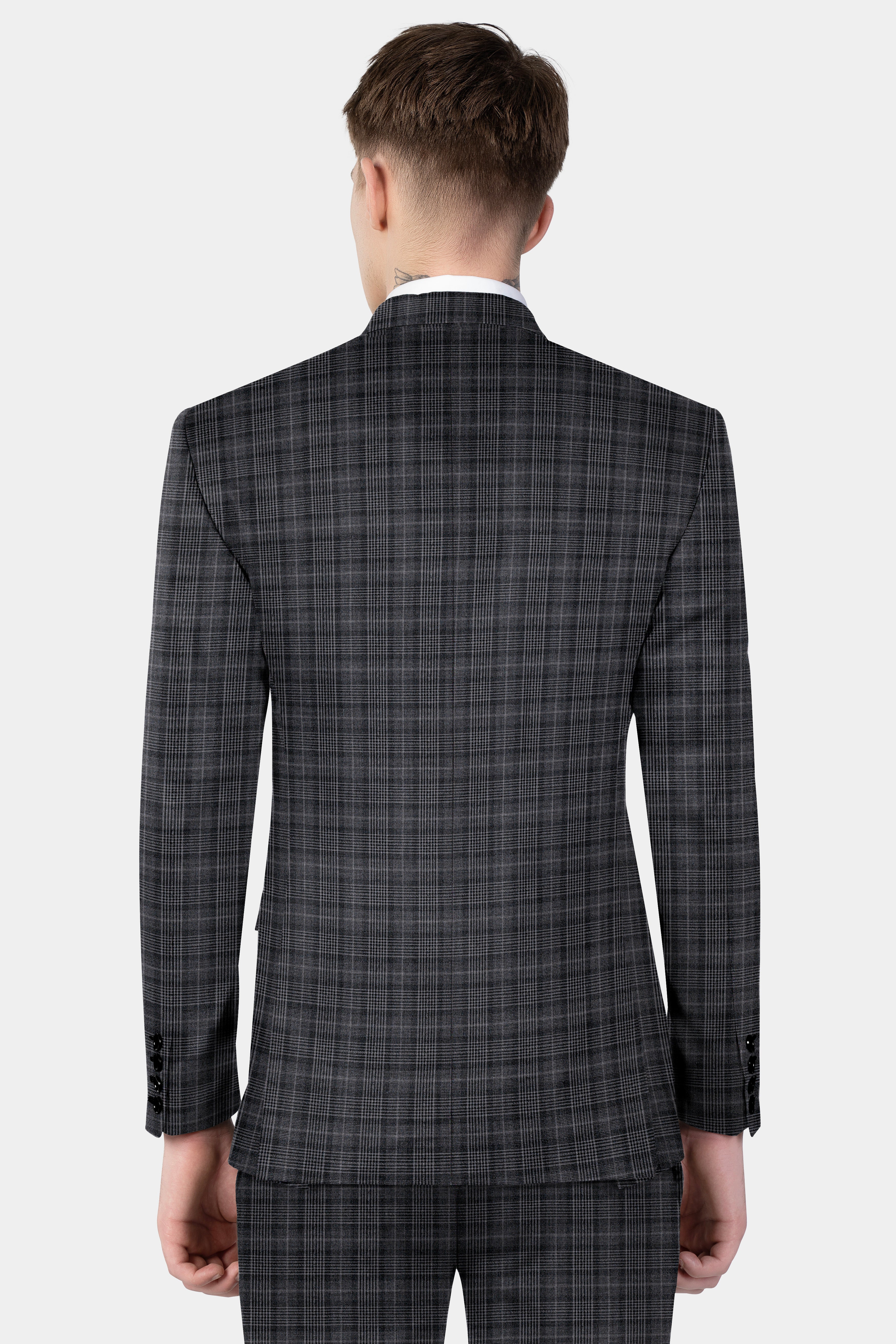 Charcoal Plaid Double Breasted Blazer