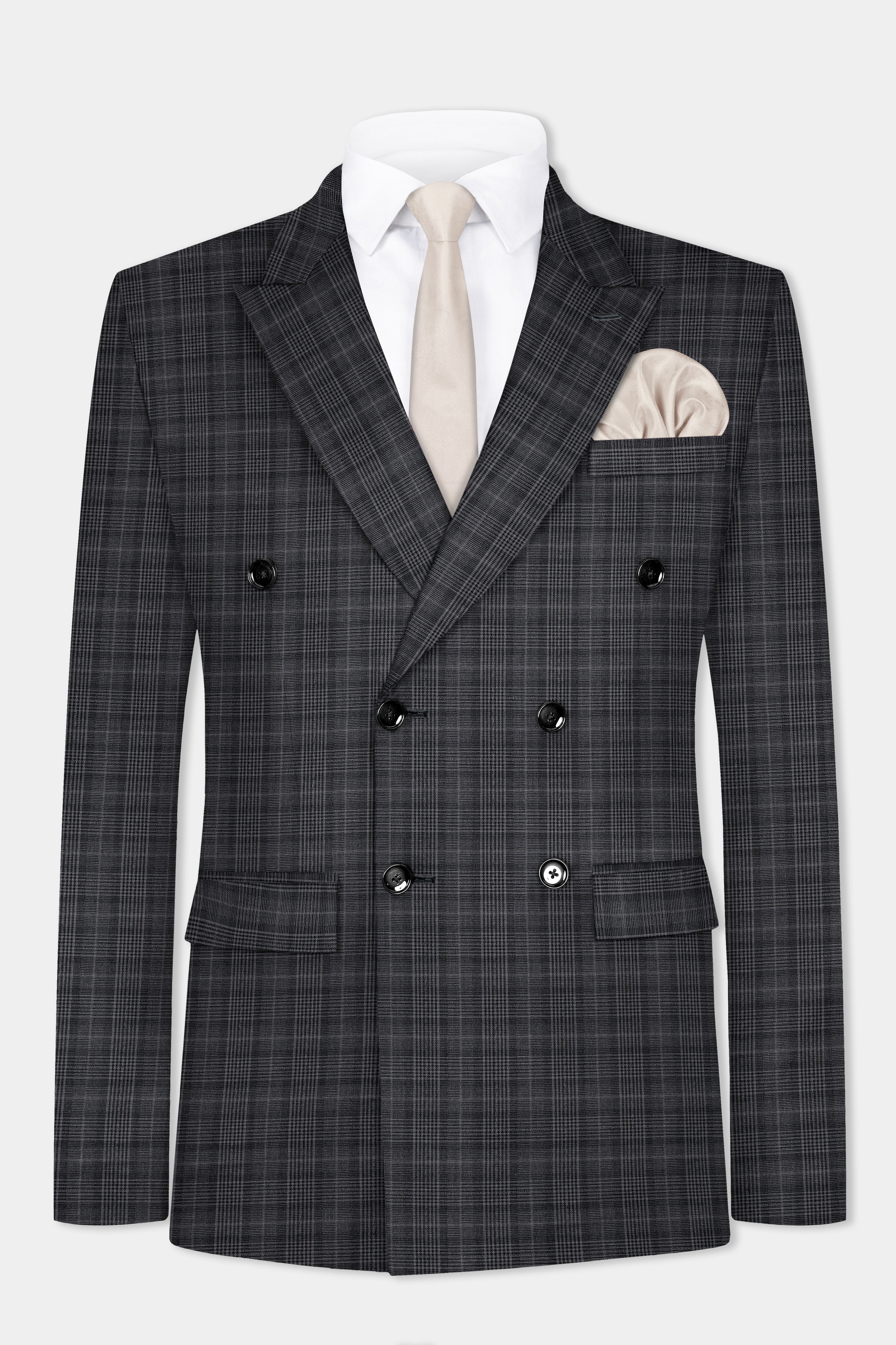 Charcoal Plaid Double Breasted Blazer