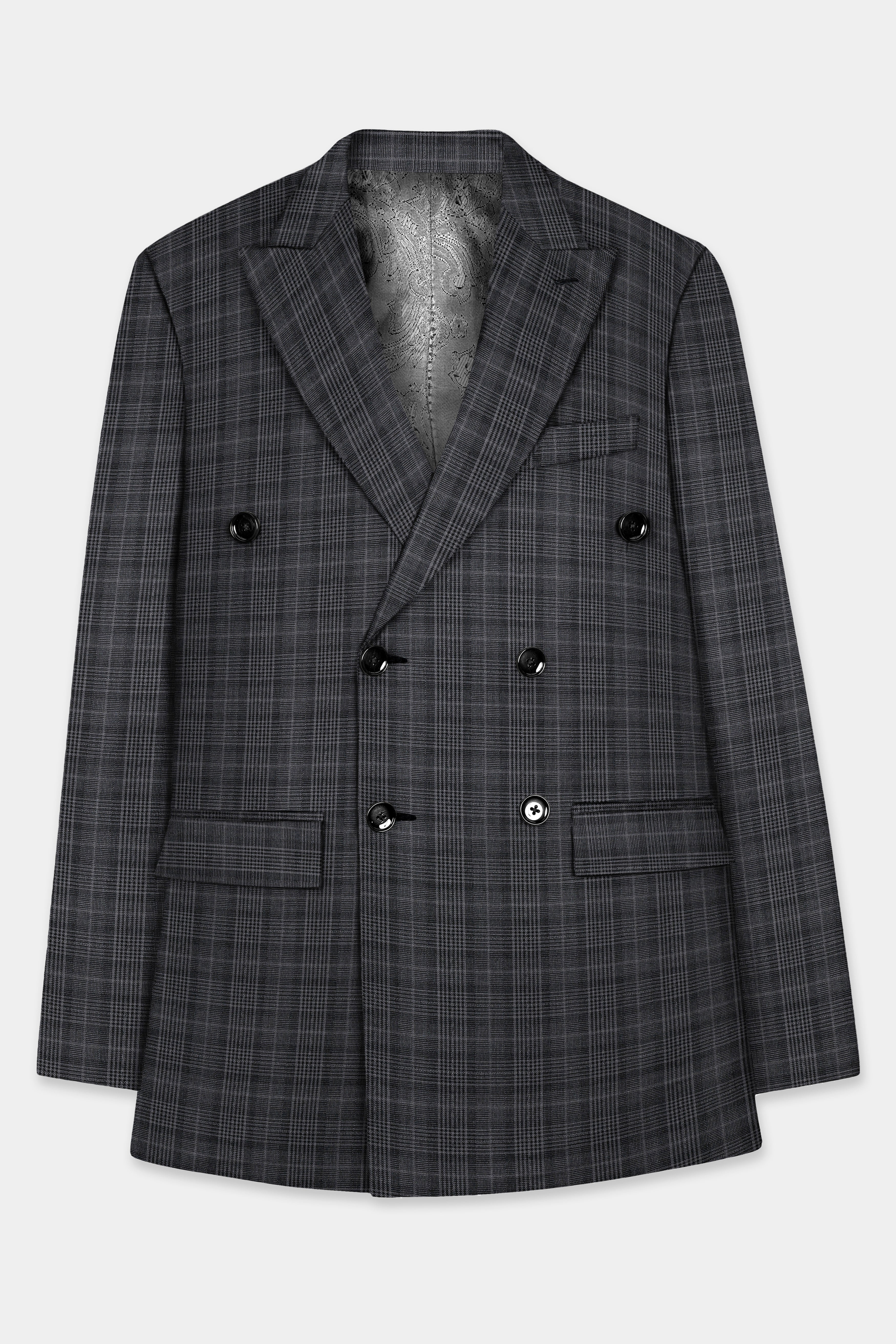 Charcoal Plaid Double Breasted Blazer