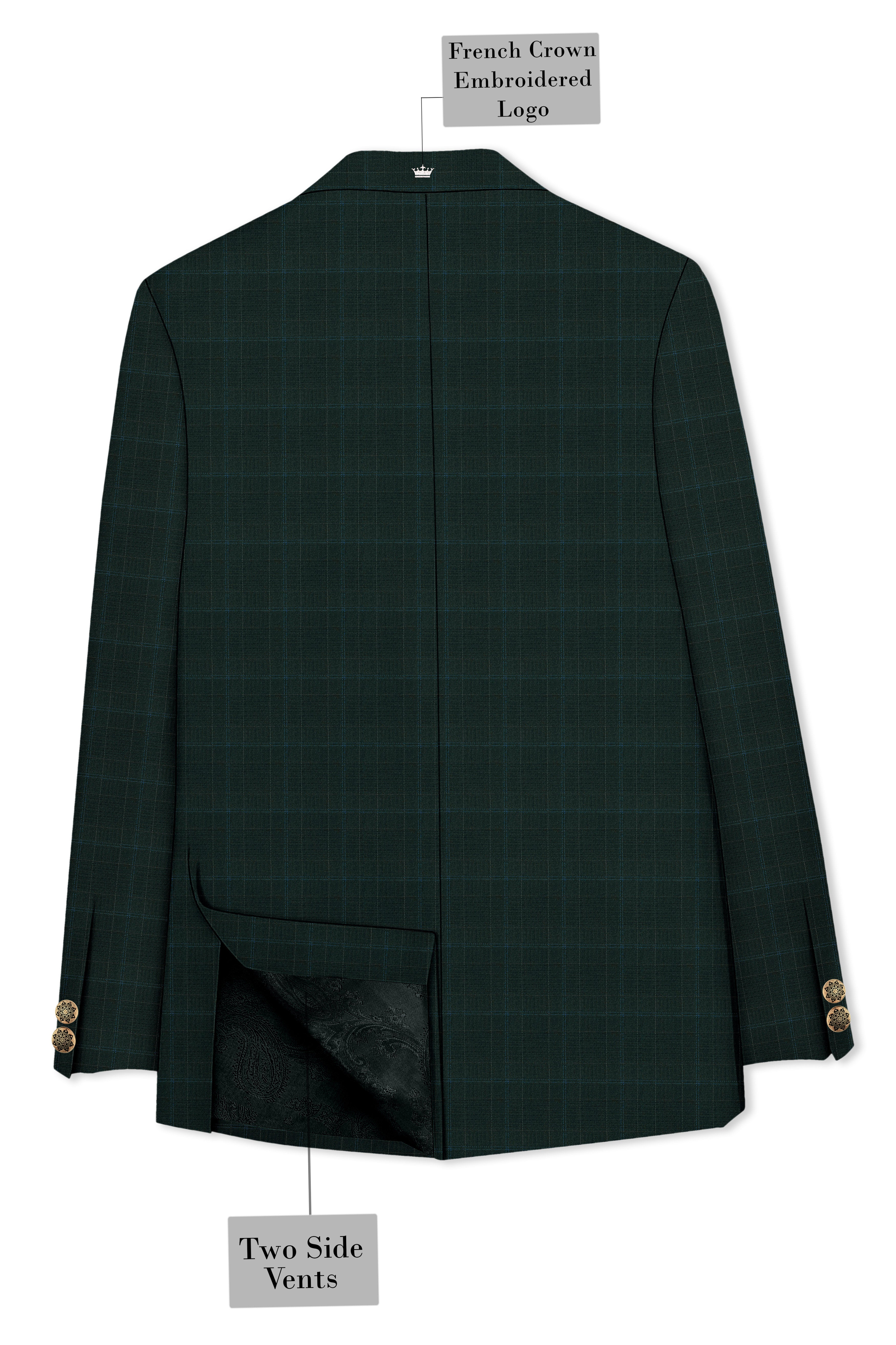 Dune Green Super fine Plaid Woolrich Cross Placket Bandhgala Blazer
