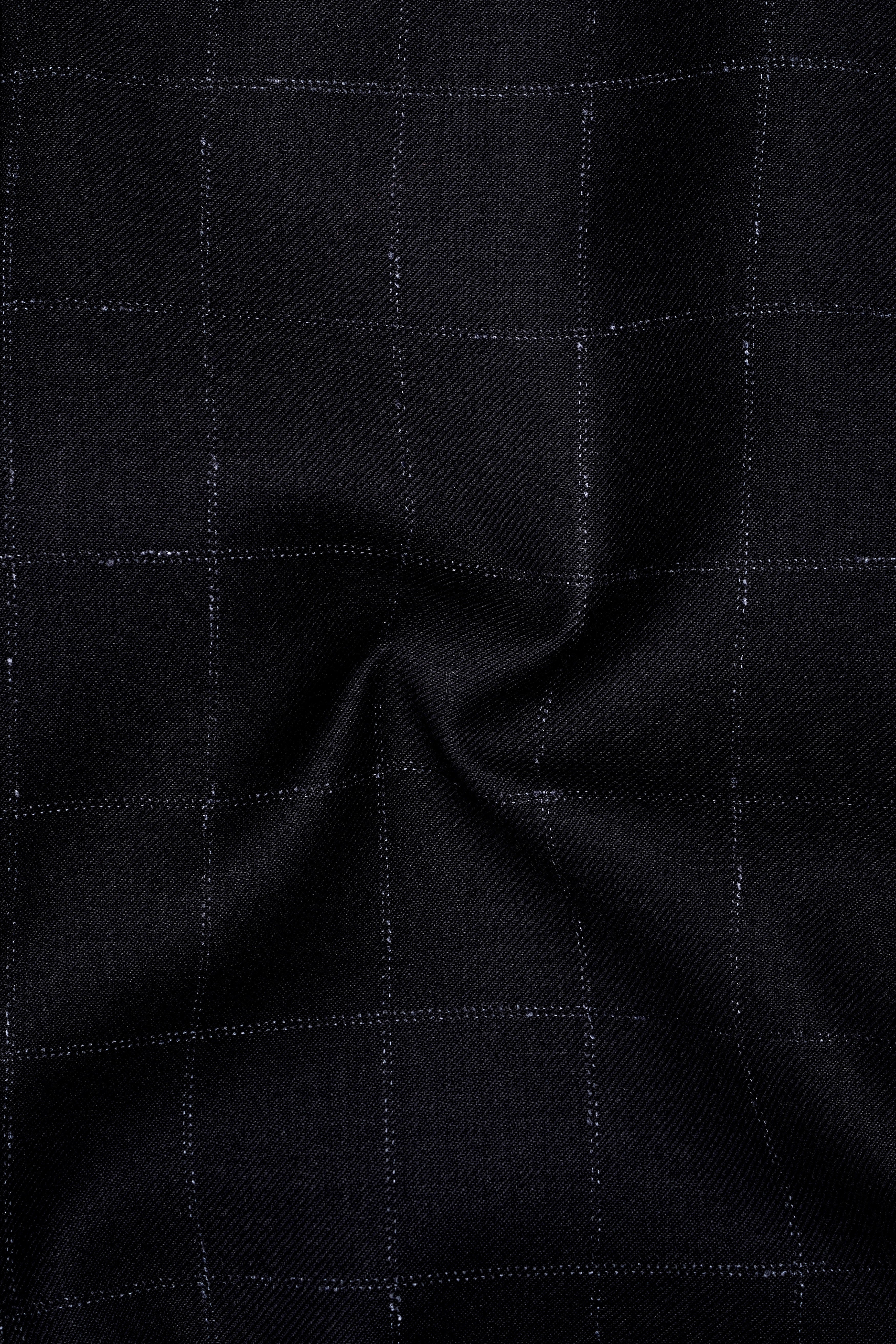 Log Cabin Black Super fine  Windowpane Cross Placket Wool Rich Bandhgala Blazer