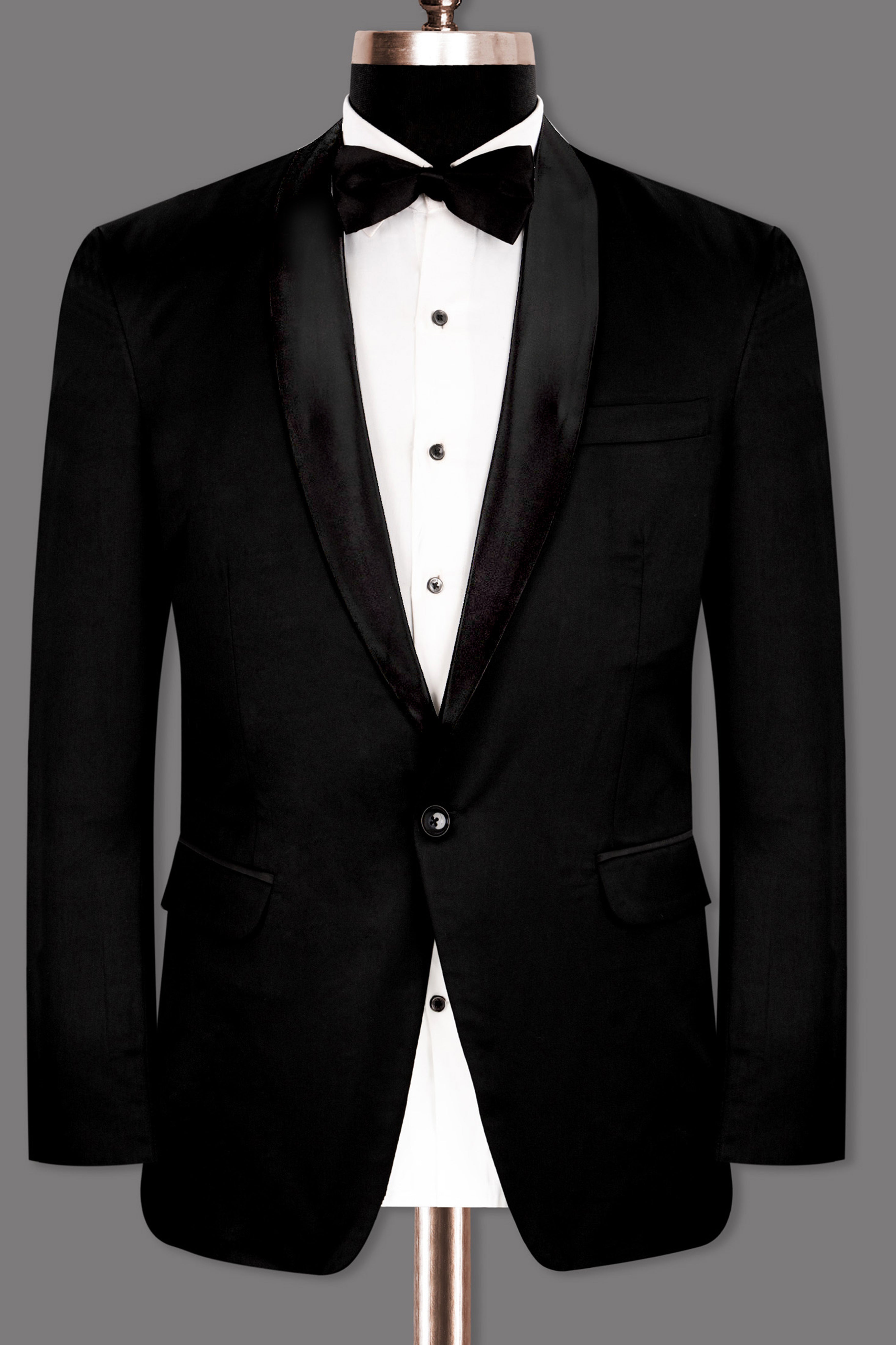 Black Textured Premium Terry Rayon Wedding Tuxedo Blazer For Men.