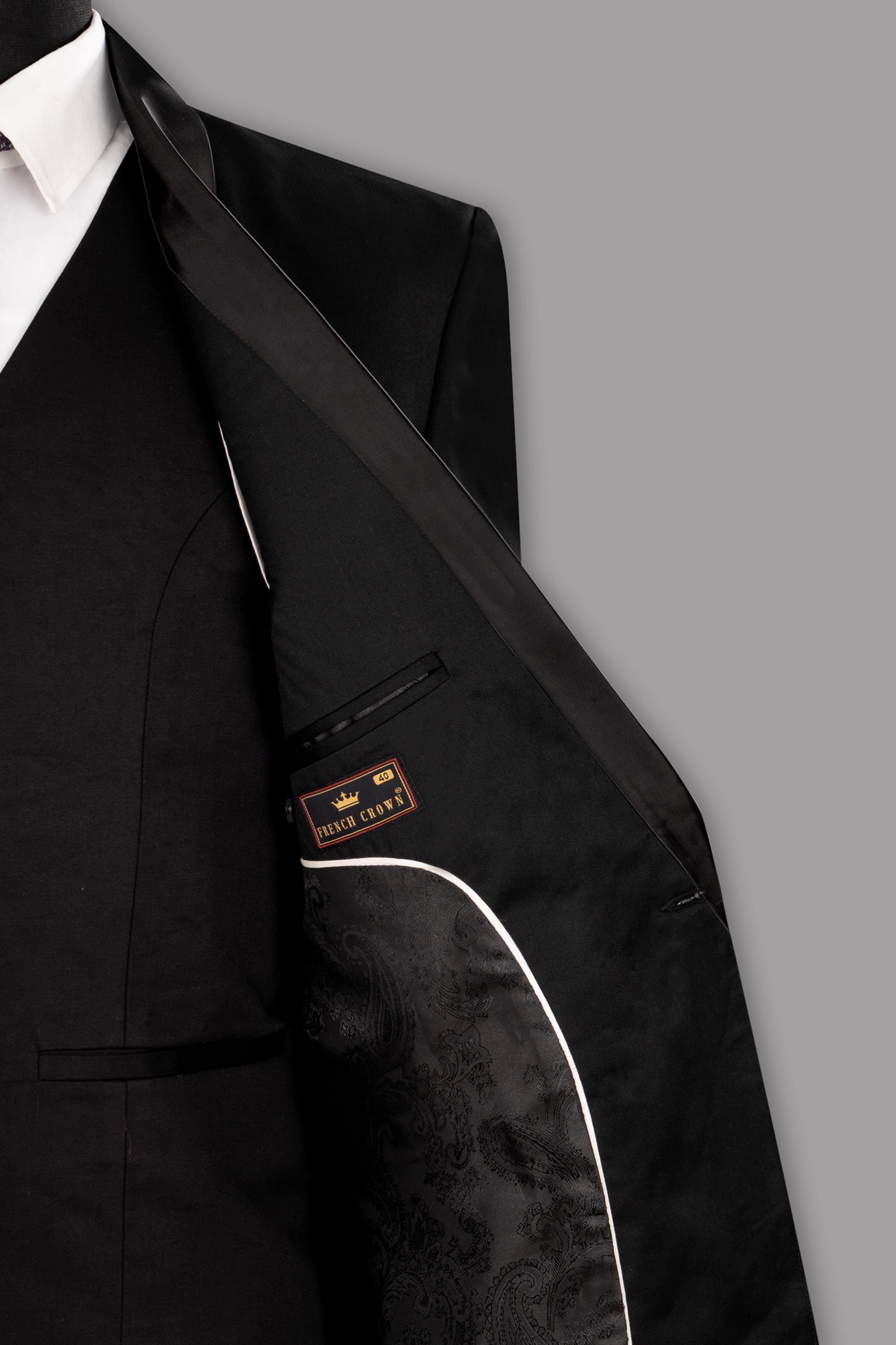 Black Textured Premium Terry Rayon Wedding Tuxedo Blazer For Men.