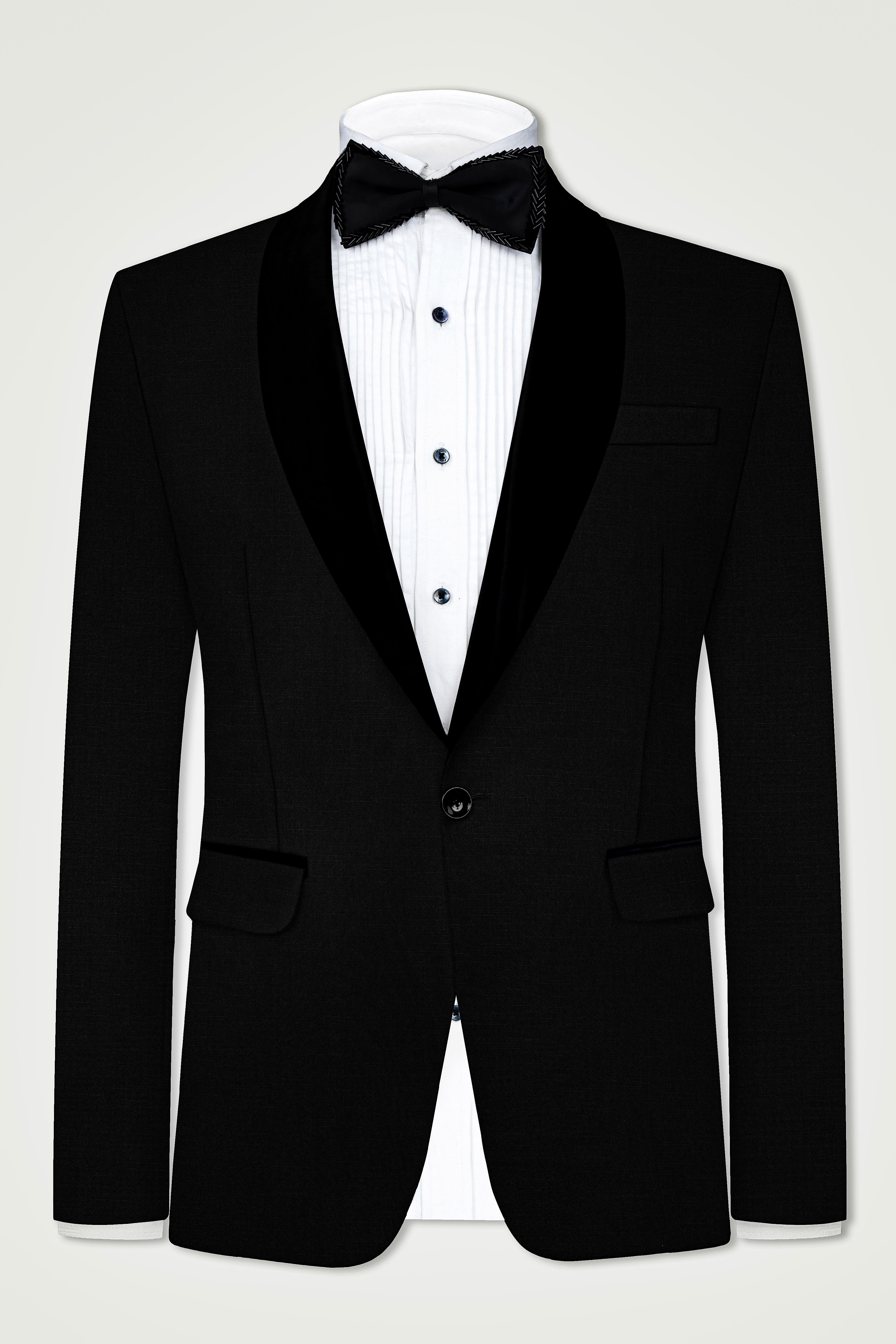 Jade Black Stretchable Subtle Sheen Tuxedo Blazer