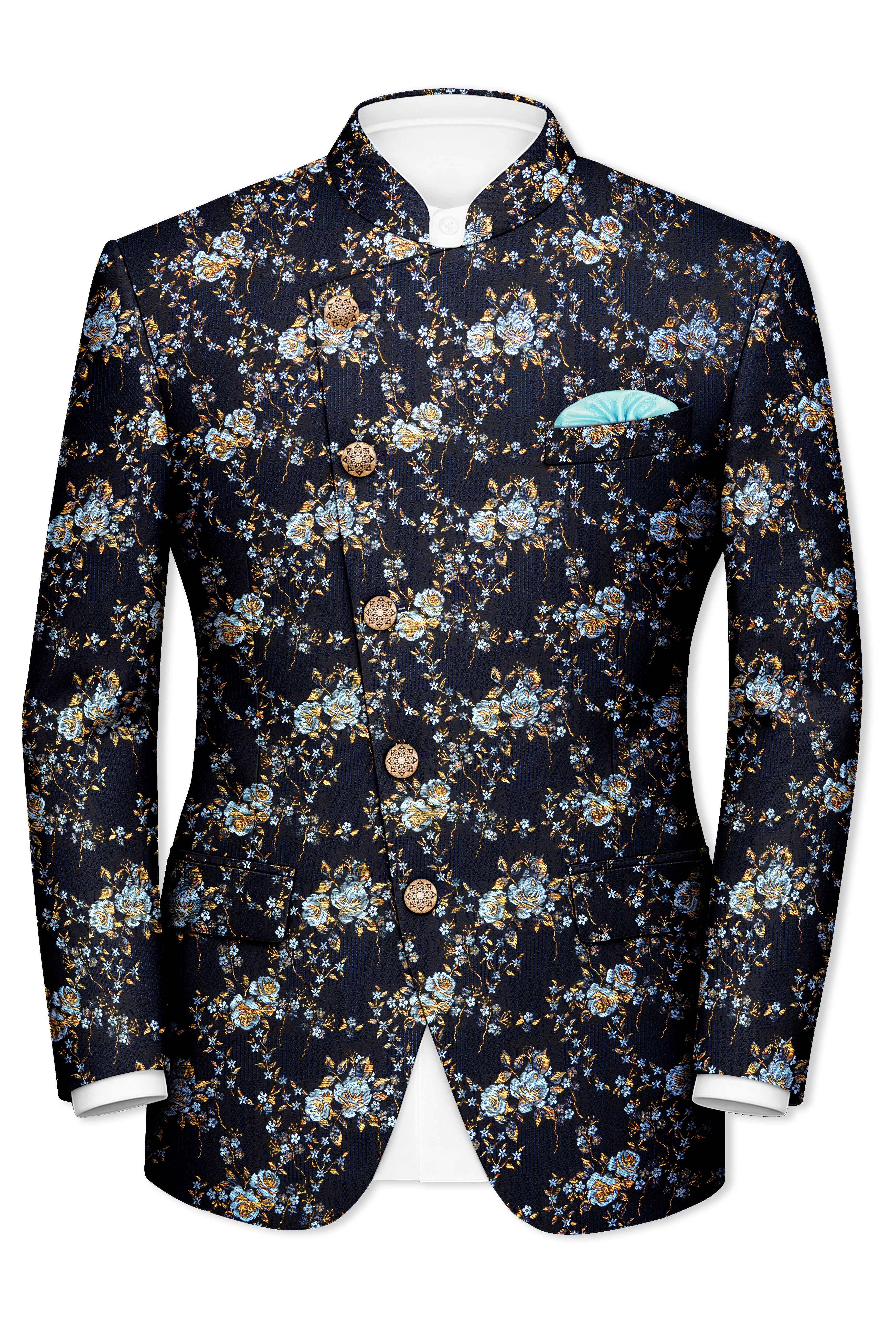 Storm Dust Floral Textured Cross Placket Bandhgala Designer Blazer