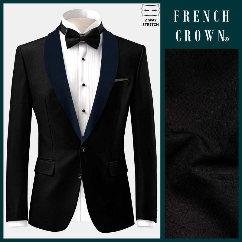 Jade Black Subtle Sheen with Blue lapel Tuxedo Blazer
