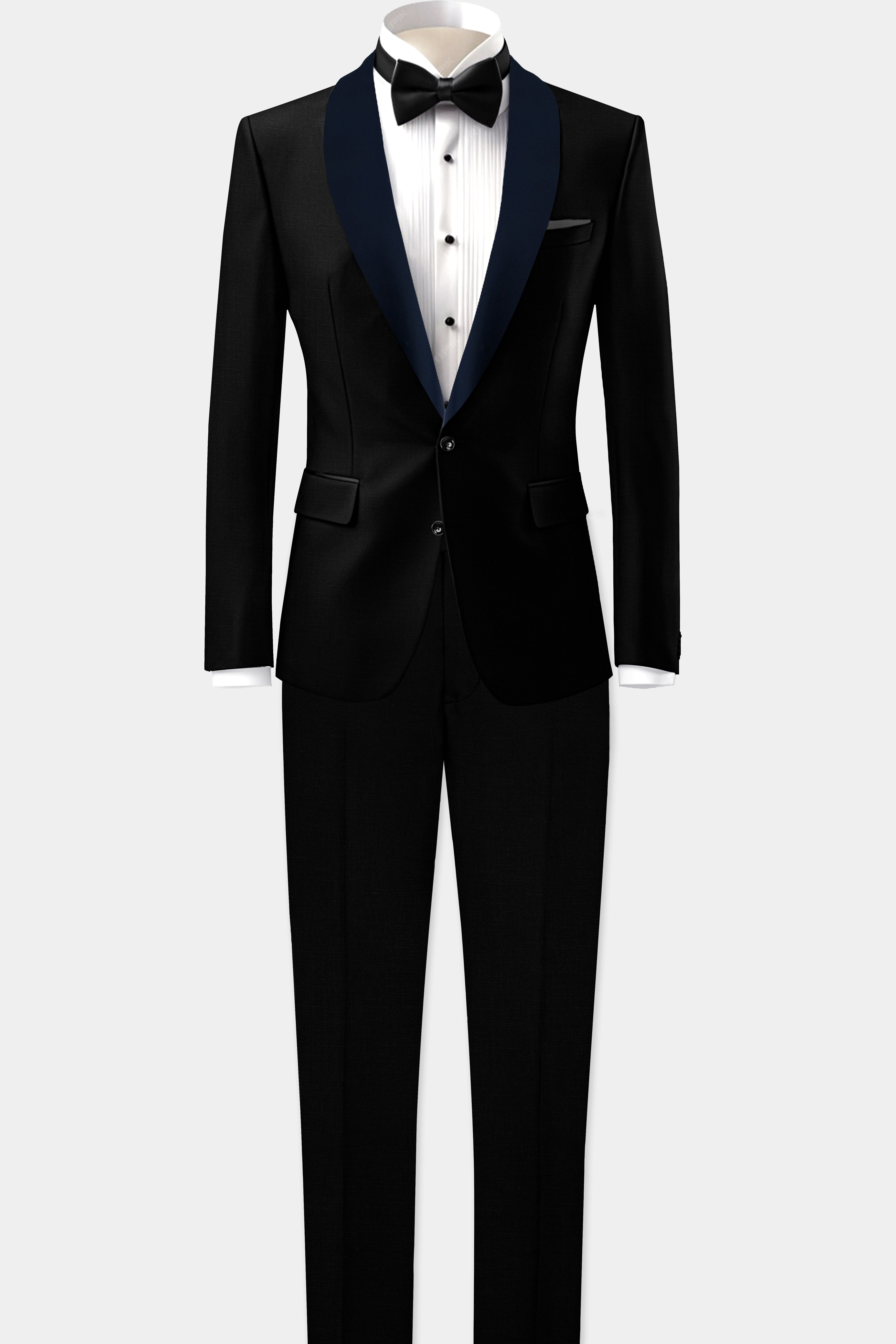 Jade Black Stretchable Subtle Sheen with Blue lapel Tuxedo Blazer