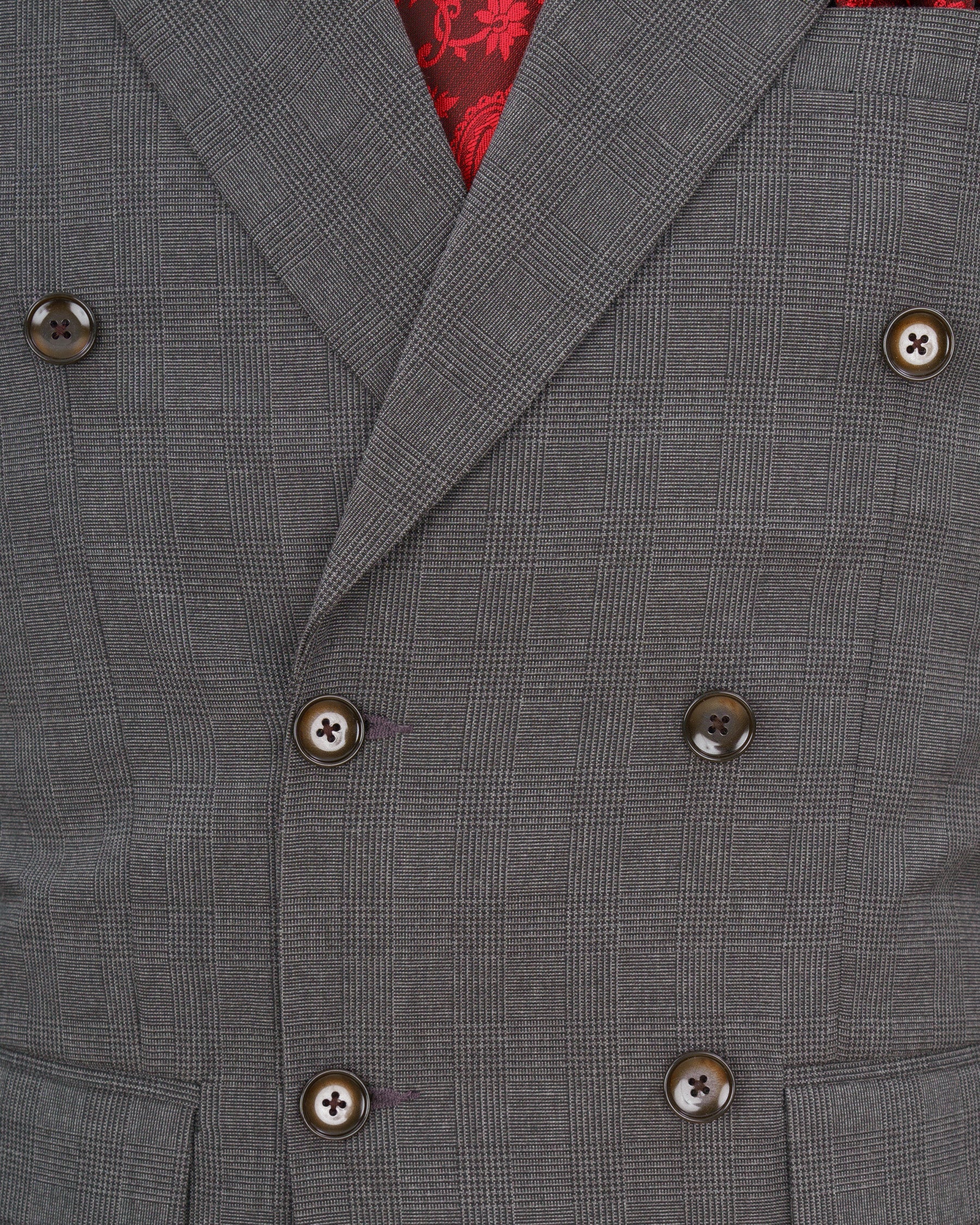 Wenge Gray Subtle Plaid Double Breasted Blazer