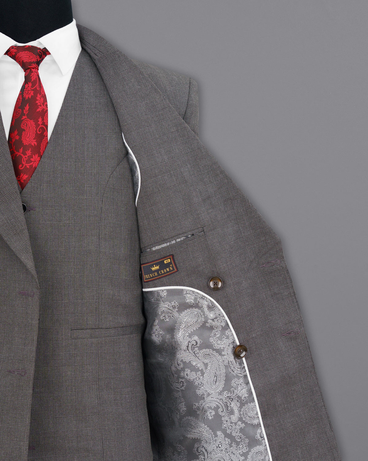 Wenge Gray Subtle Plaid Double Breasted Blazer