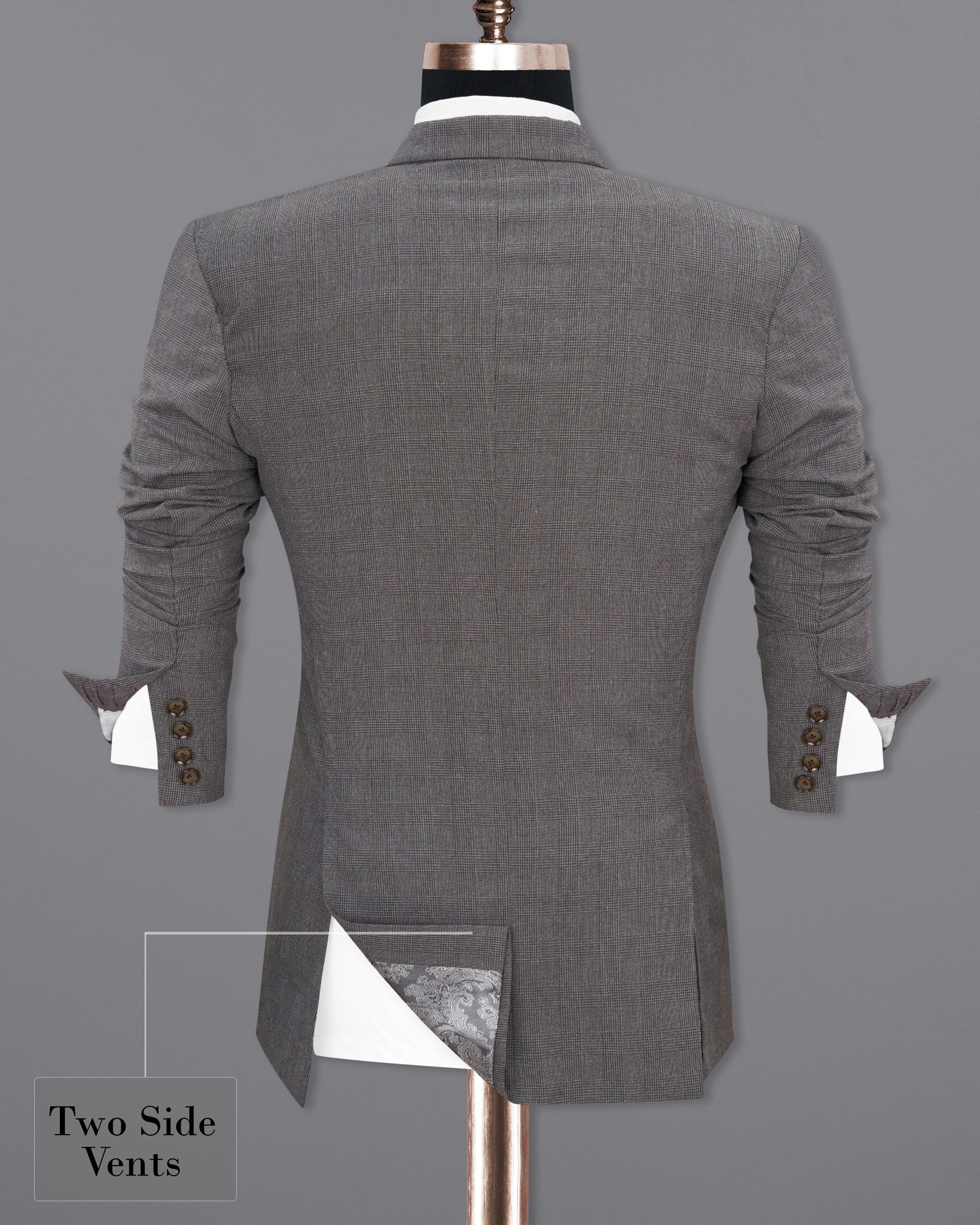 Wenge Gray Subtle Plaid Double Breasted Blazer