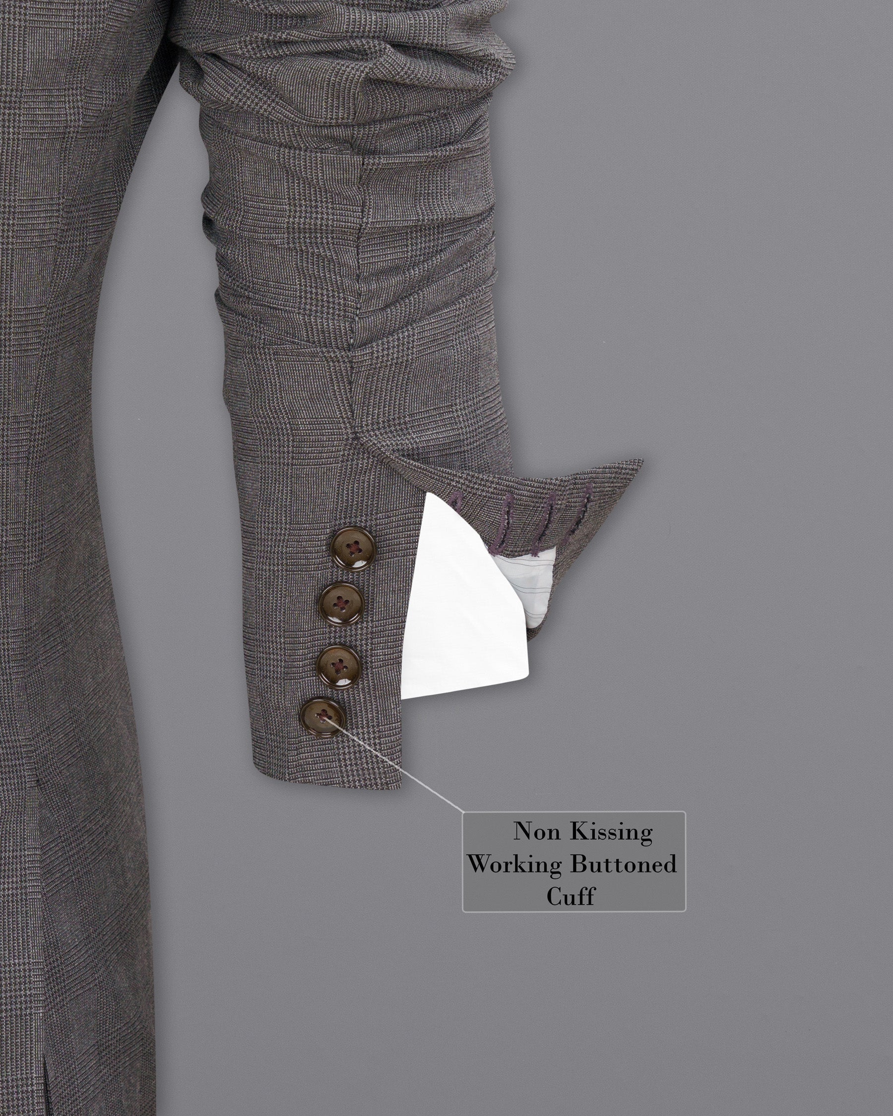 Wenge Gray Subtle Plaid Double Breasted Blazer