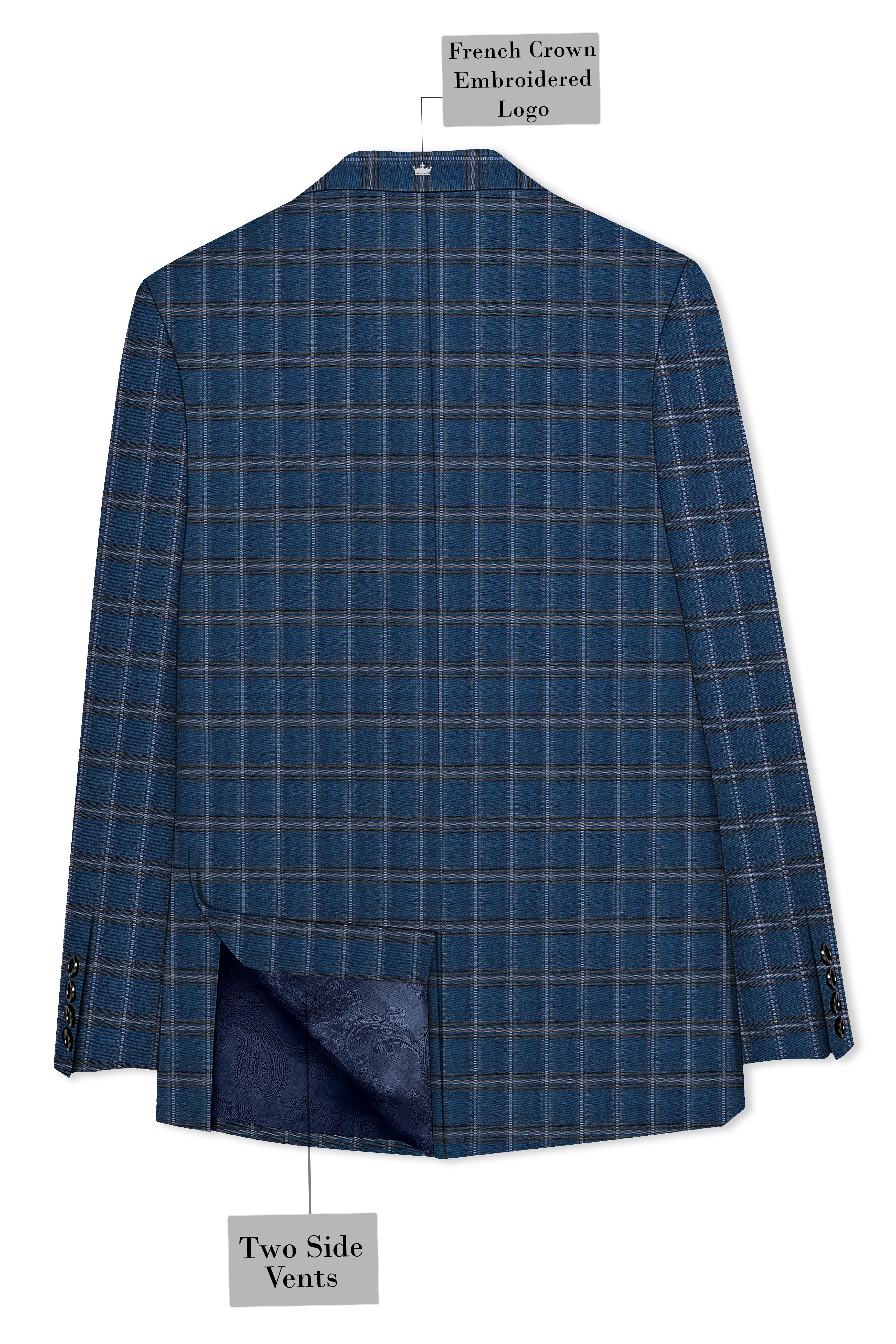 Blue Plaid Double Breasted Blazer
