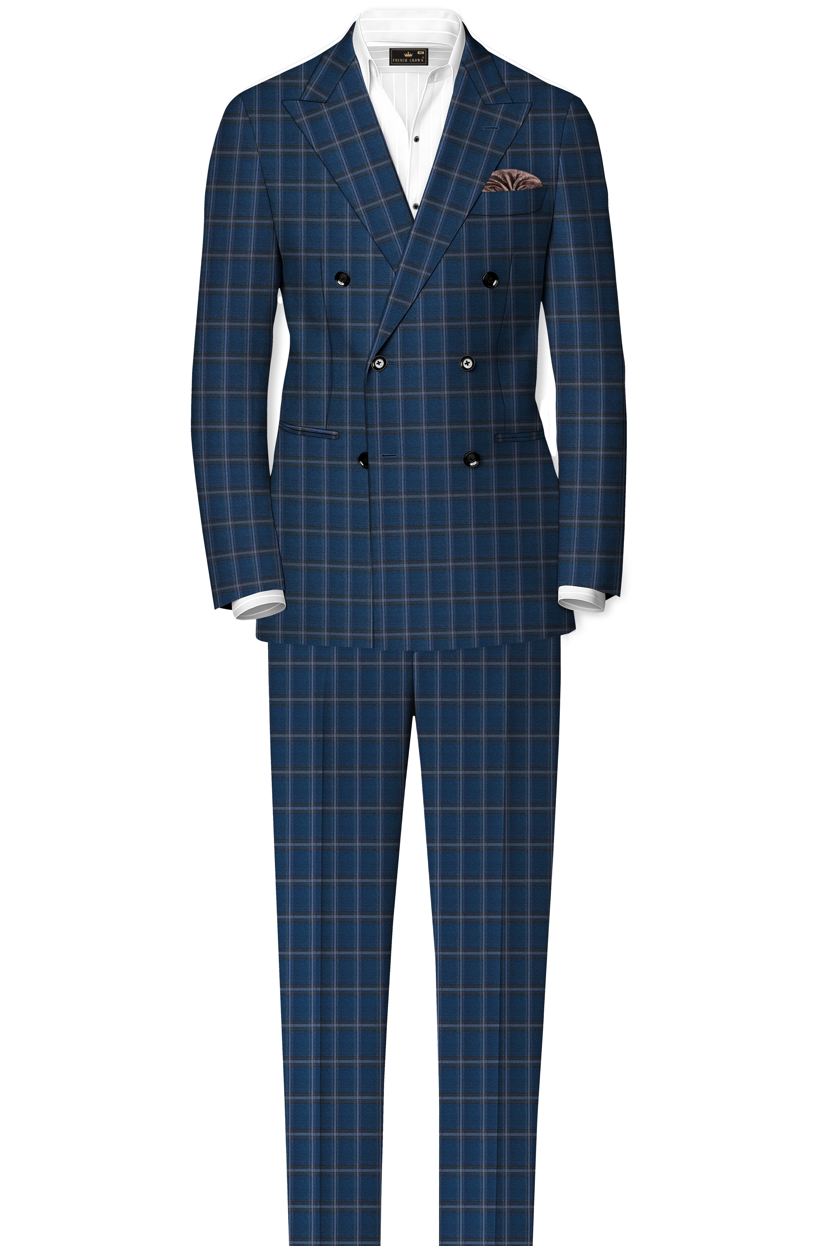 Blue Plaid Double Breasted Blazer
