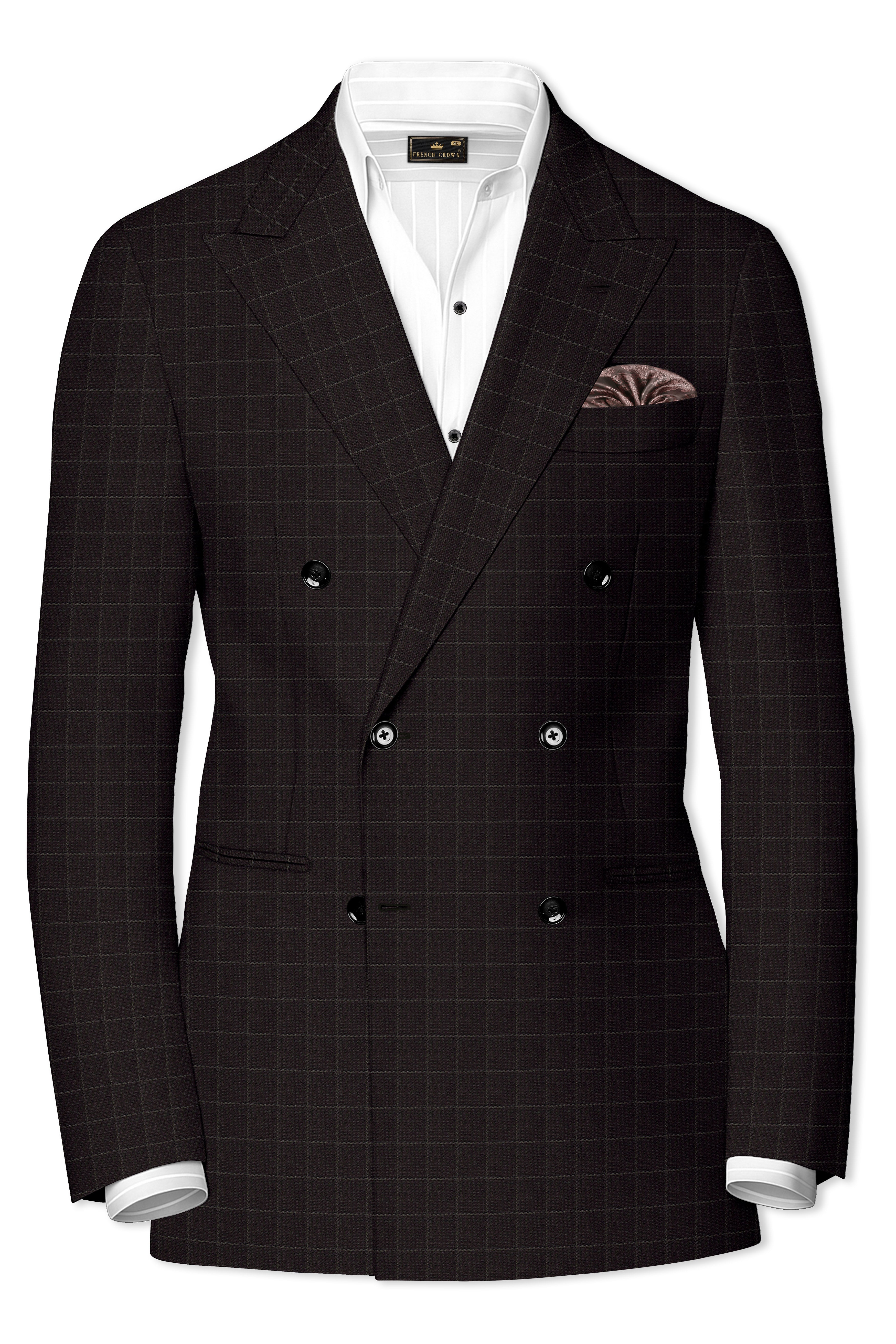 Thunder Brown windowpane Double Breasted Blazer
