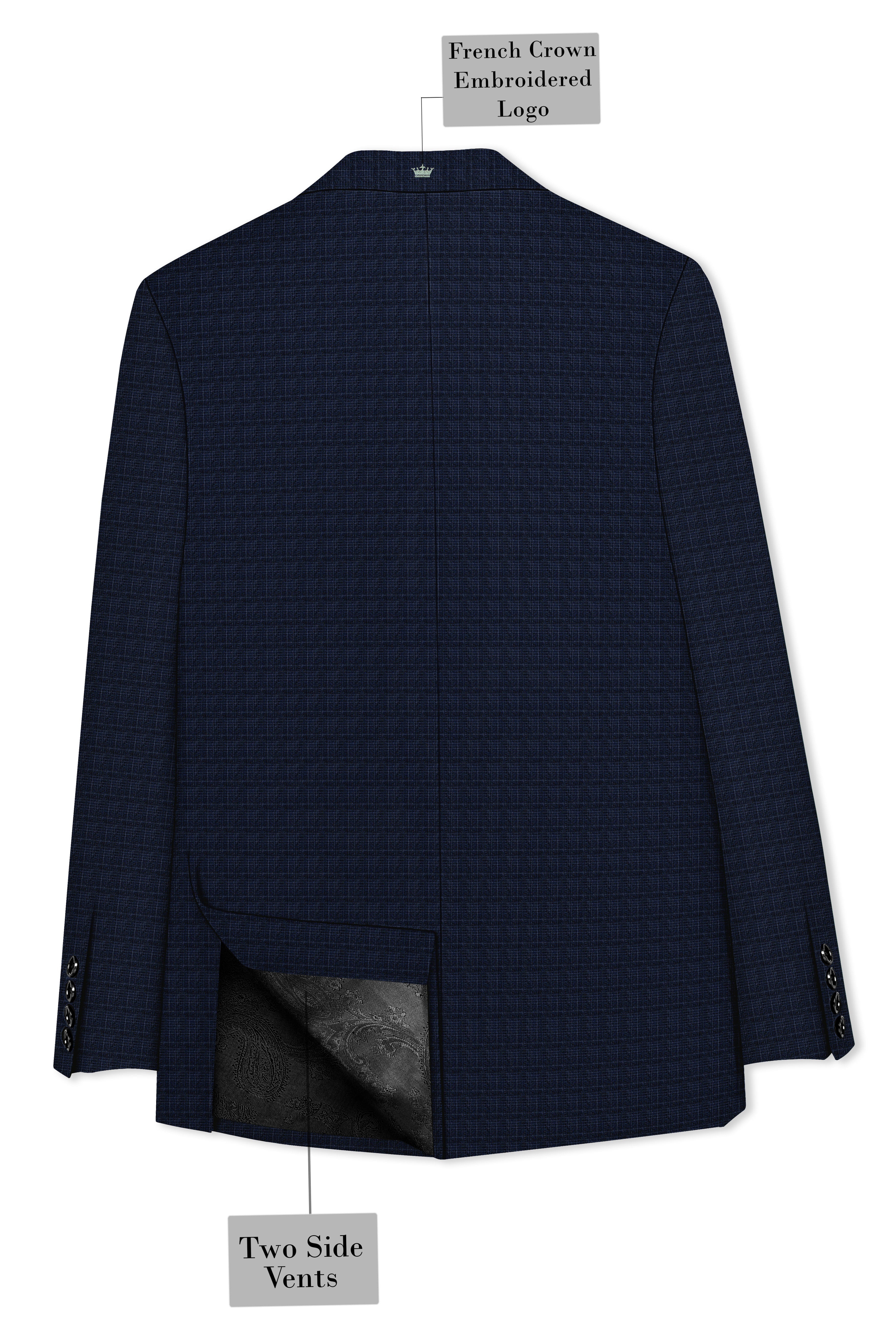 Ebony Clay Gray and Metallic Blue Plaid Double-Breasted Blazer