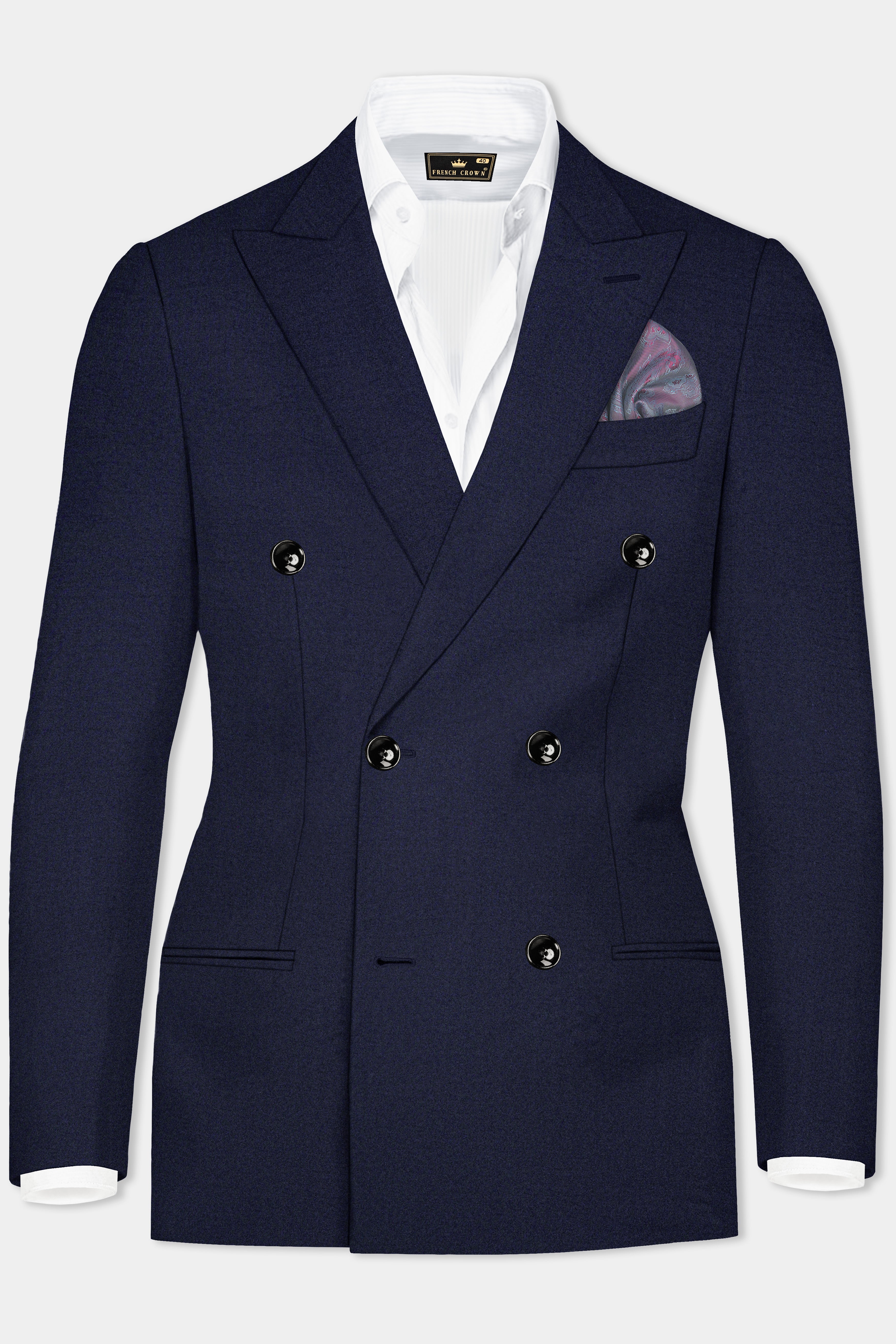 Vulcan Blue Textured Premium Wool Blend Double Breasted Blazer For