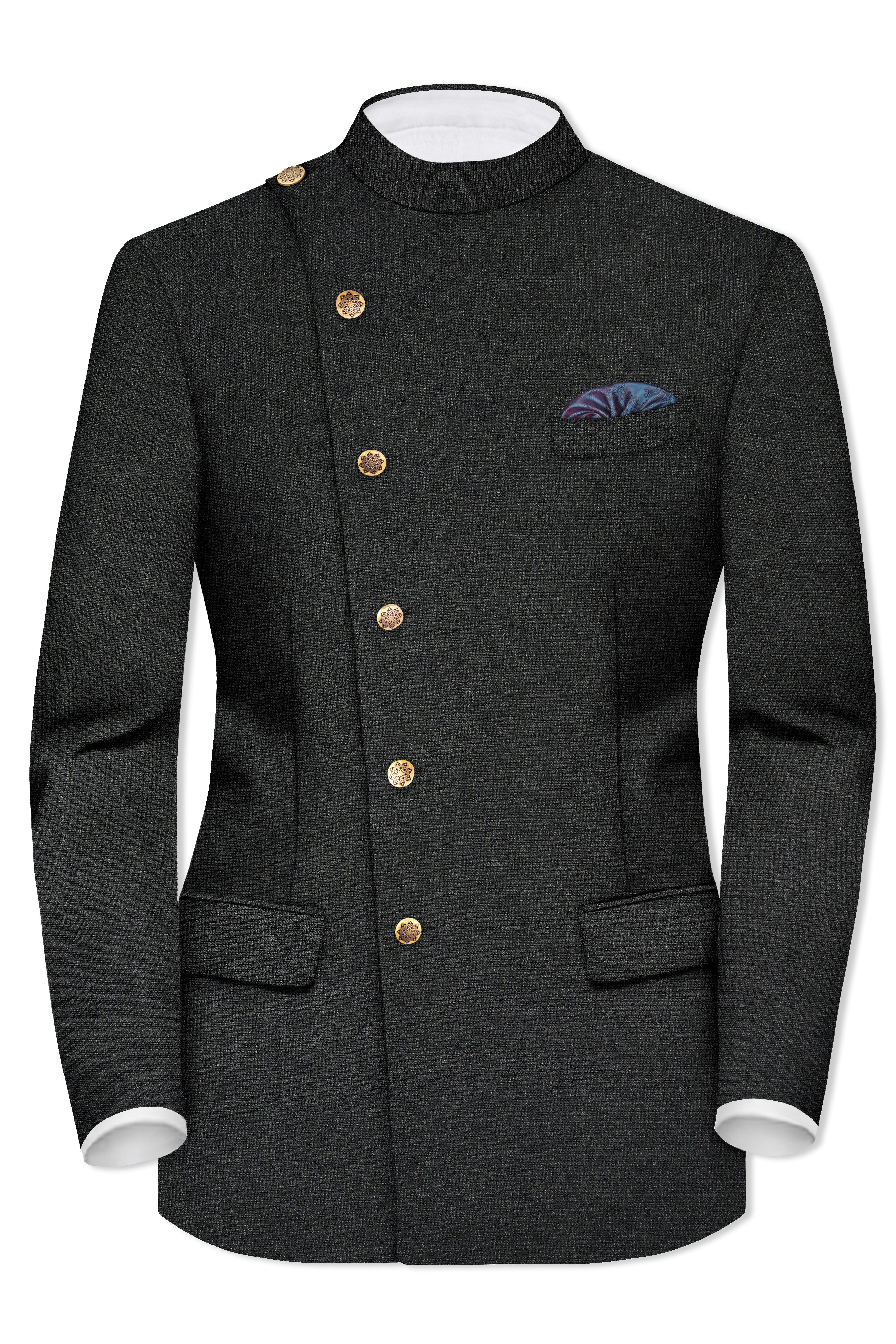 Piano Gray Cross Placket Bandhgala Blazer