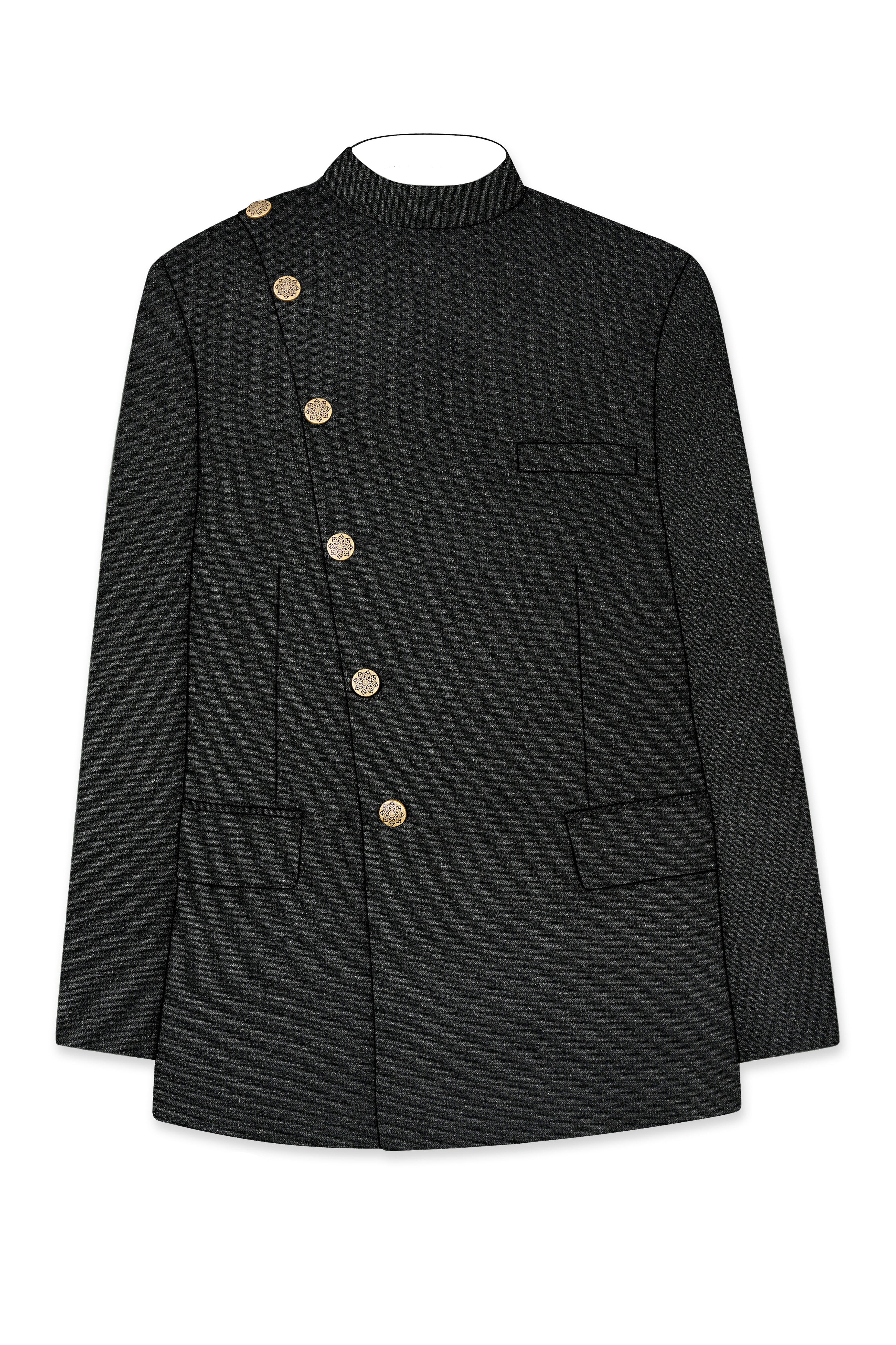 Piano Gray Cross Placket Bandhgala Blazer