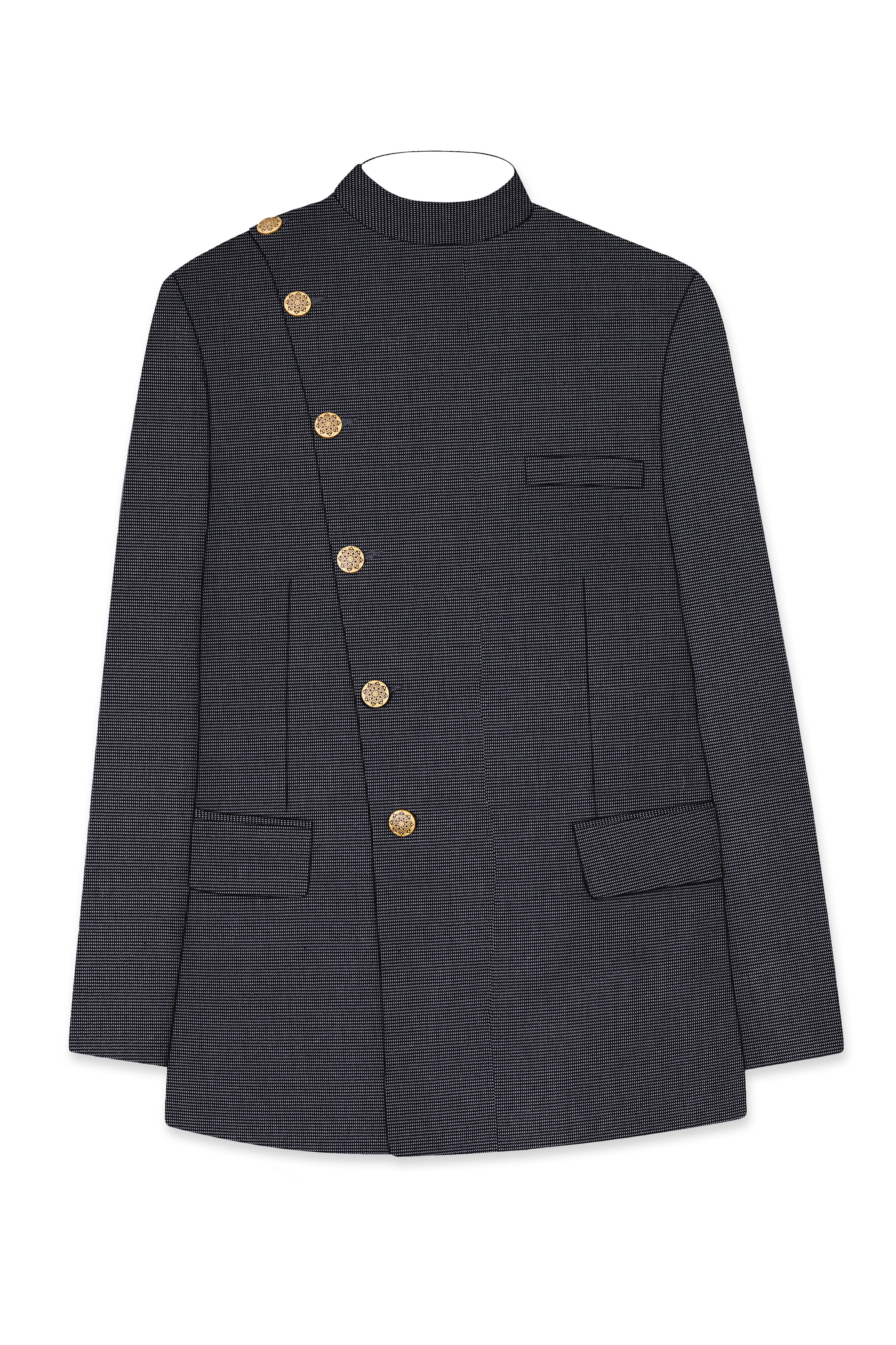 Gunmetal Gray Cross Placket Bandhgala Premium Cotton Blazer