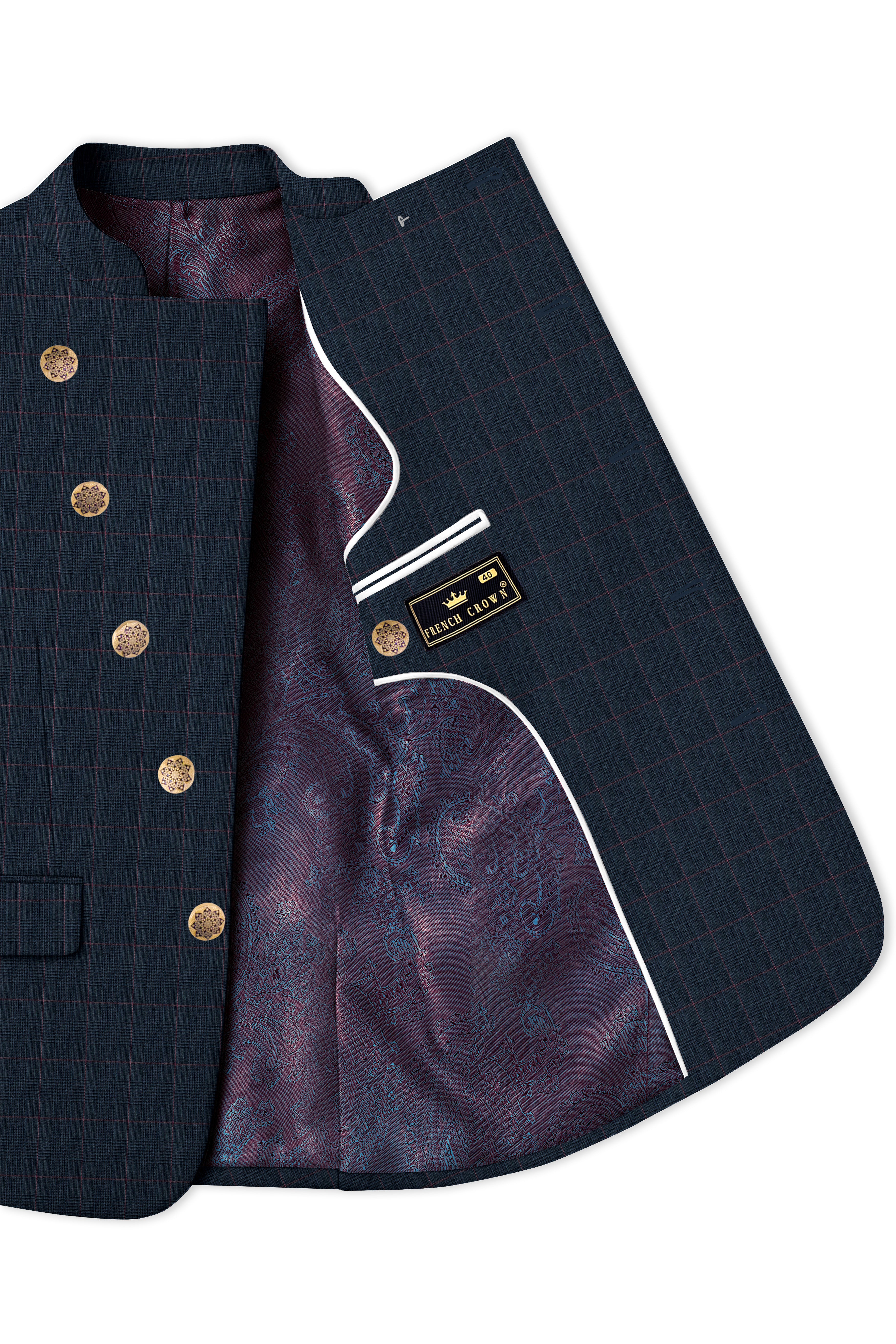 Ebony Subtle Plaid Cross Placket Bandhgala Blazer