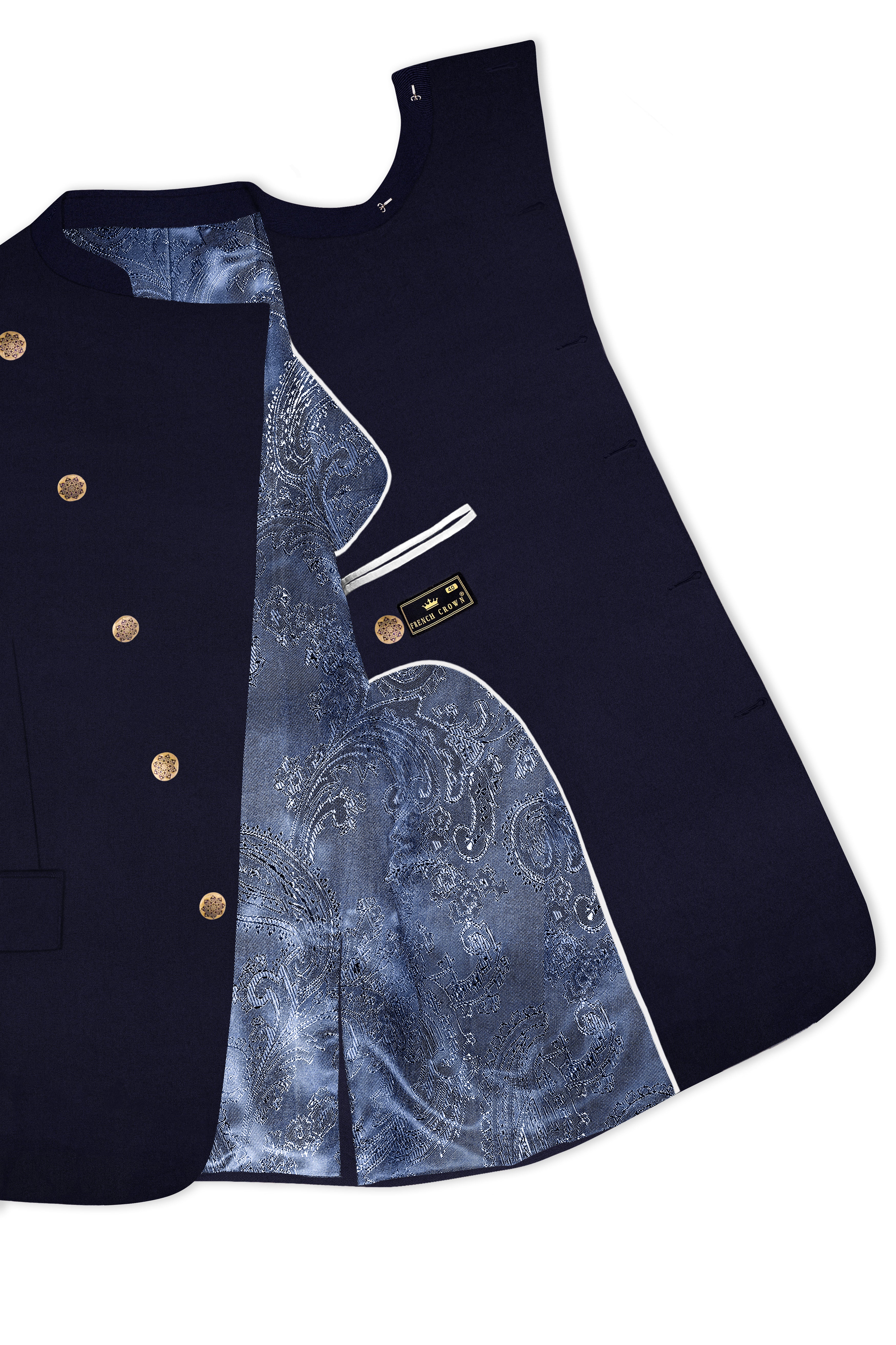 Gunmetal Blue Cross Placket Bandhgala Blazer