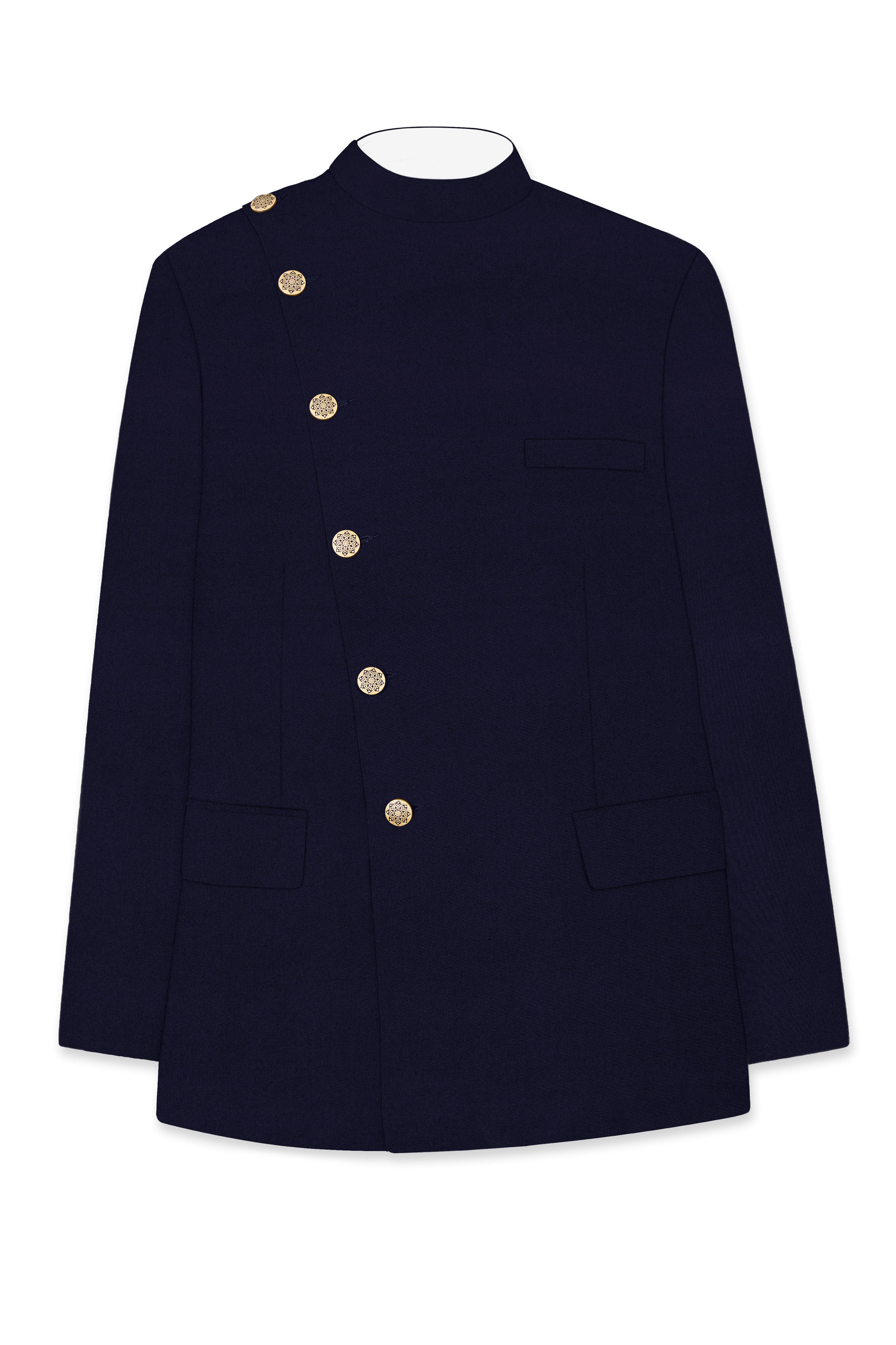 Gunmetal Blue Cross Placket Bandhgala Blazer