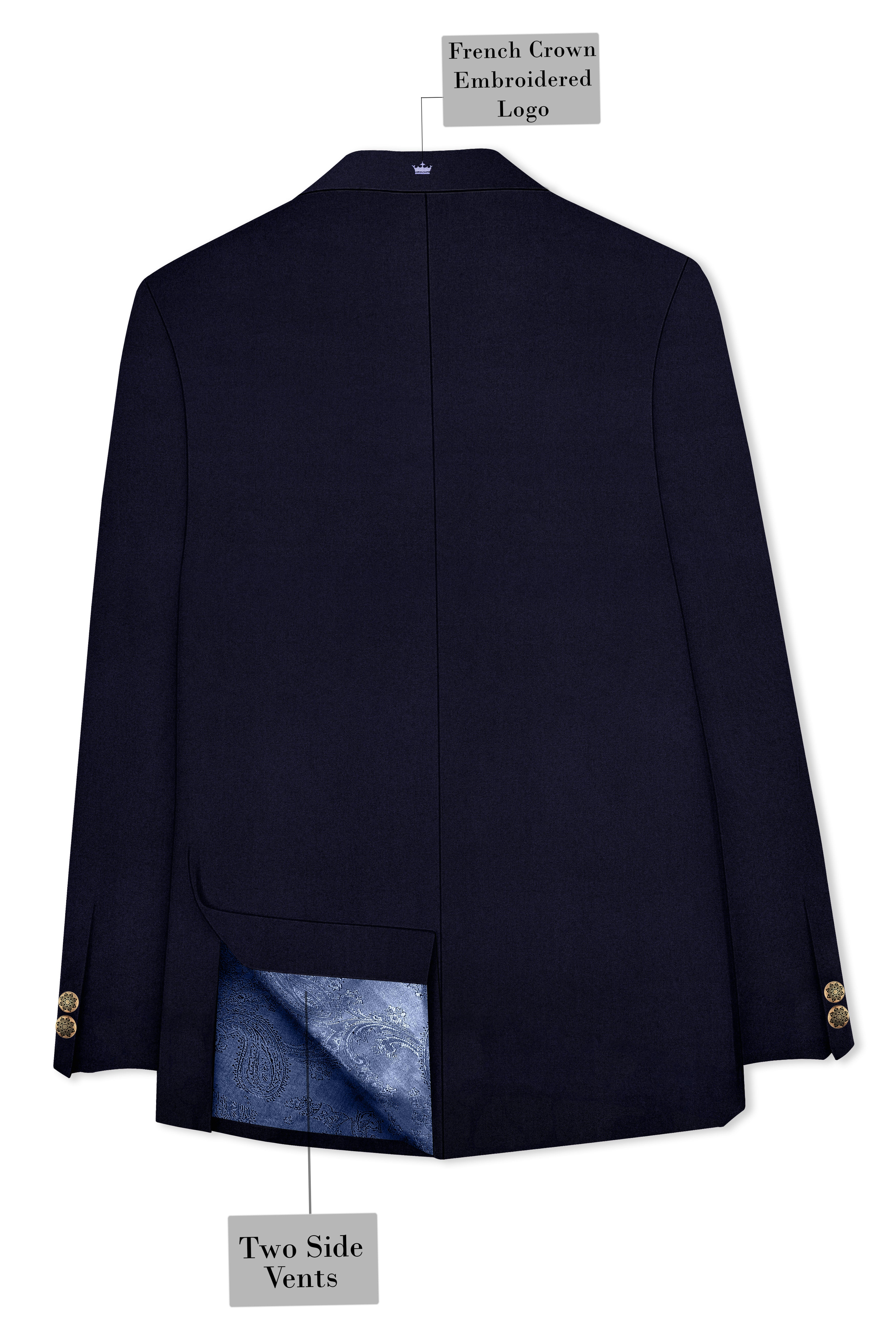 Gunmetal Blue Cross Placket Bandhgala Blazer