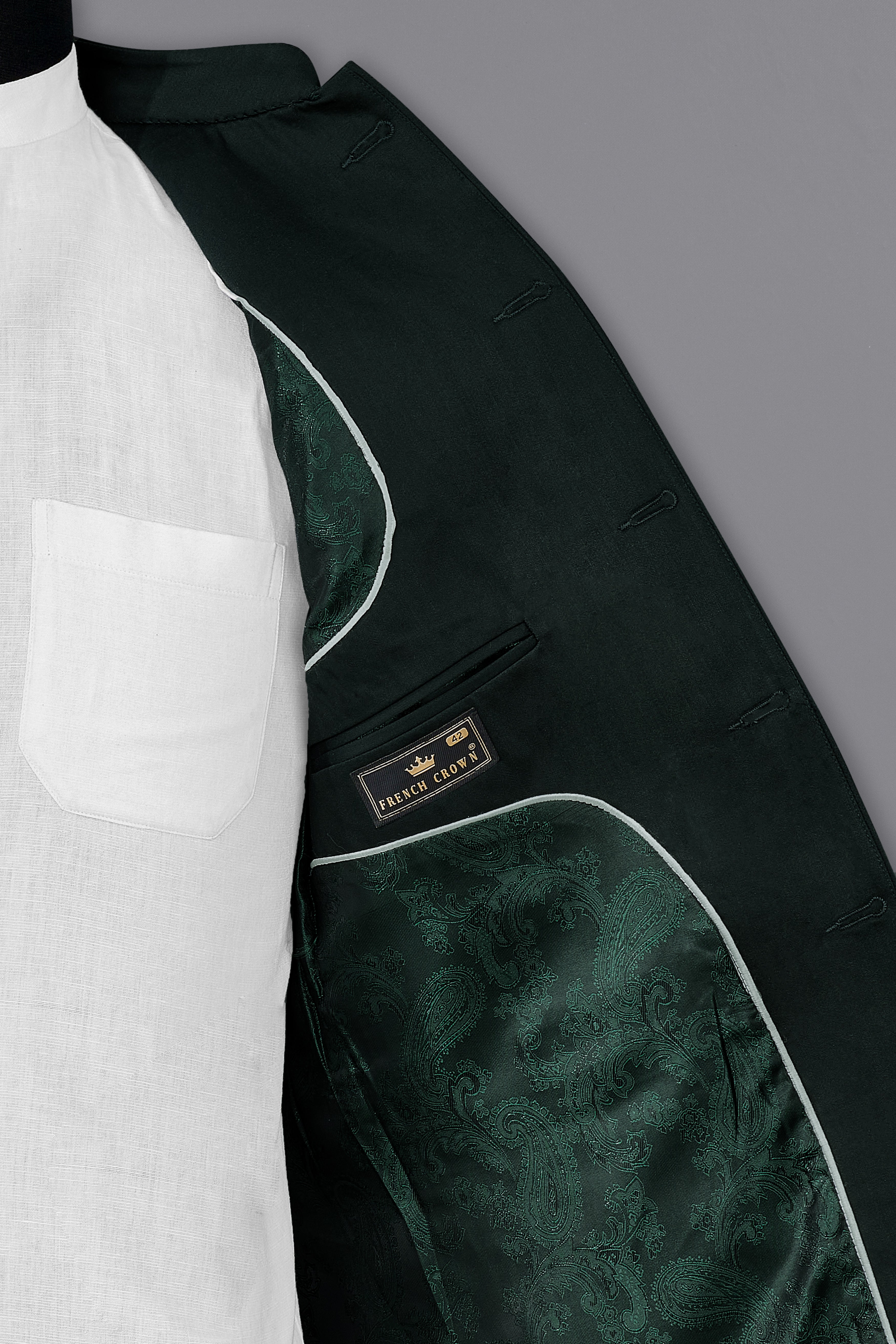 Juniper Green Subtle Sheen Bandhgala/Mandarin Blazer