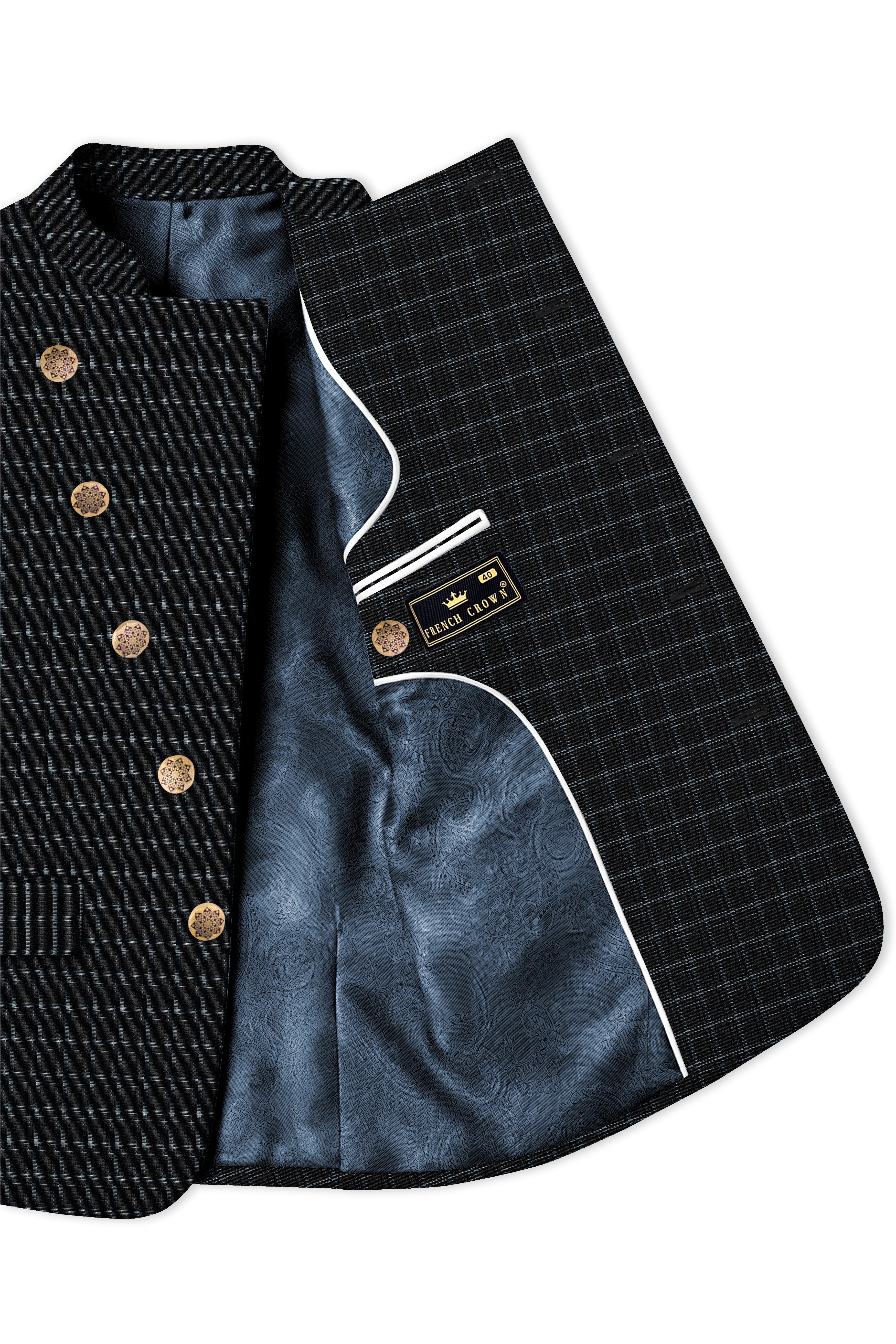 Cape God Gray windowpane Cross Bandhgala Blazer