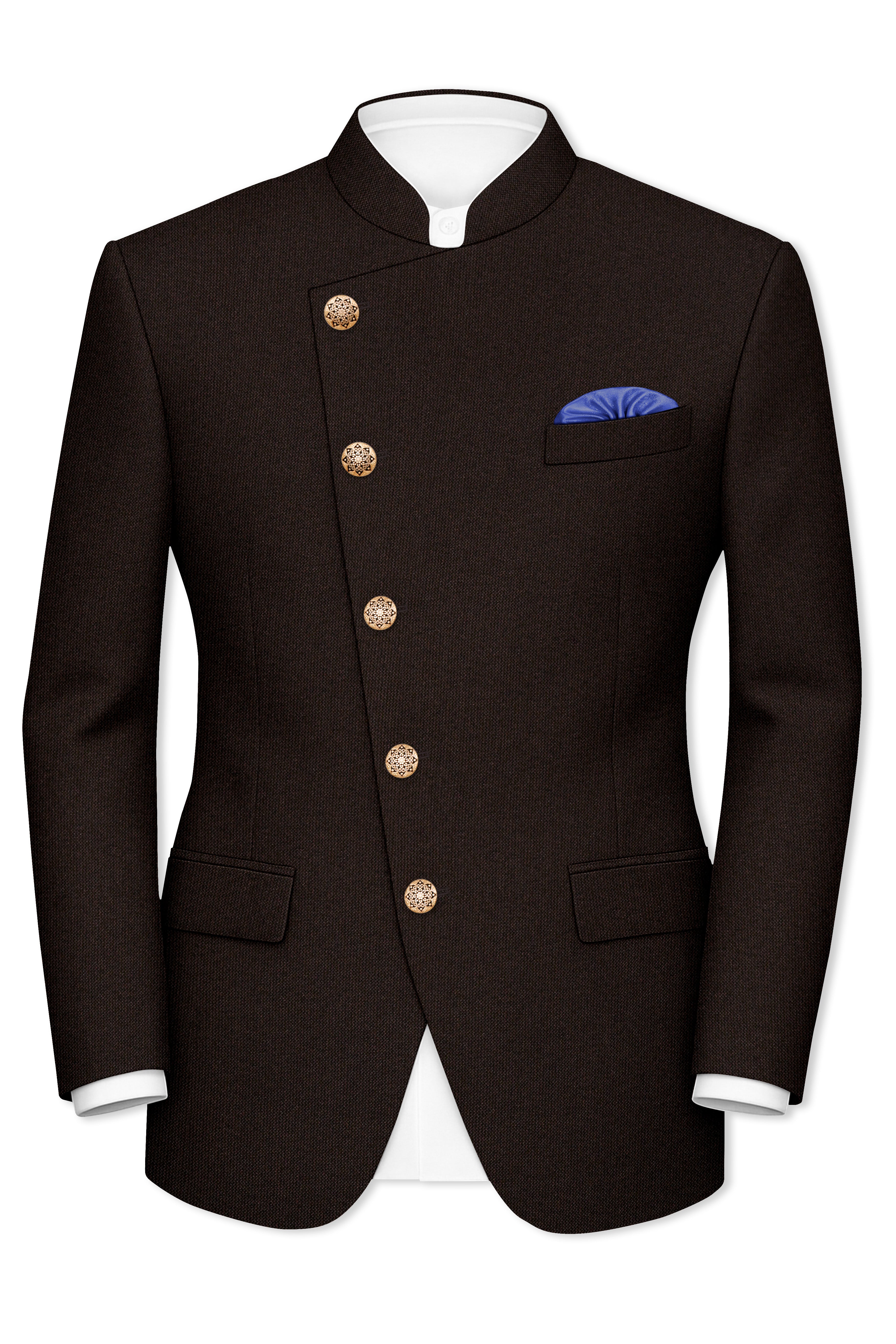 English Walnut Brown Cross Placket Bandhgala Blazer