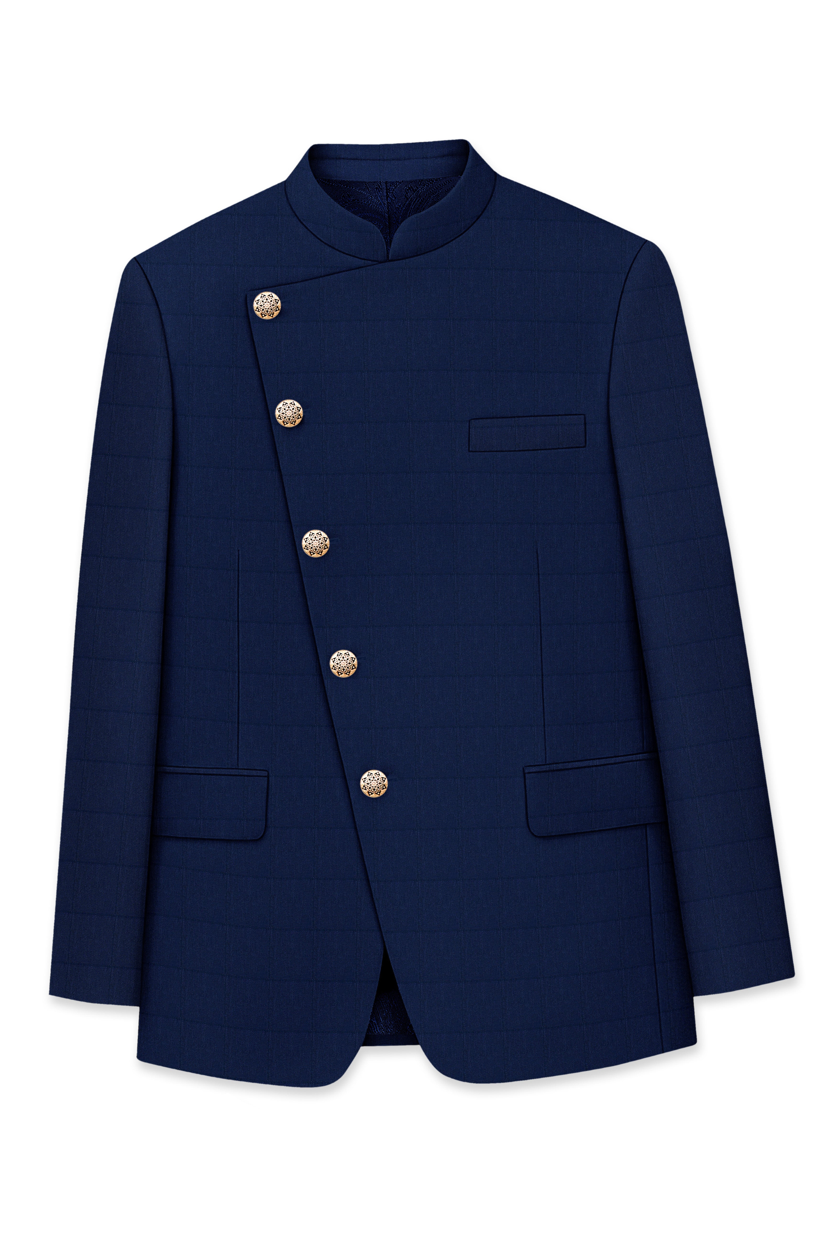 Rhino Blue Cross Placket Bandhgala Blazer