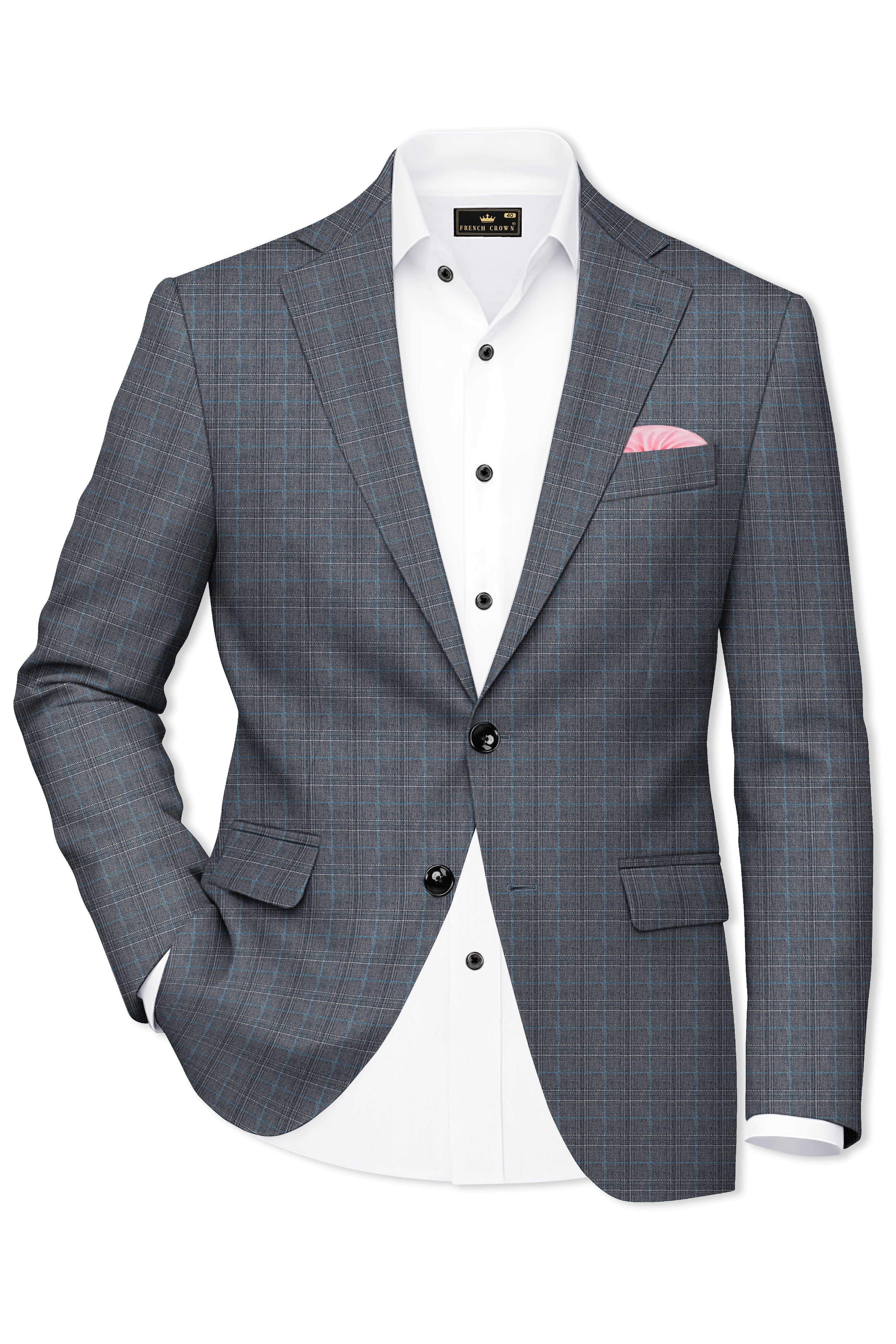 Mobster Grey Windowpane Premium Cotton Blazer