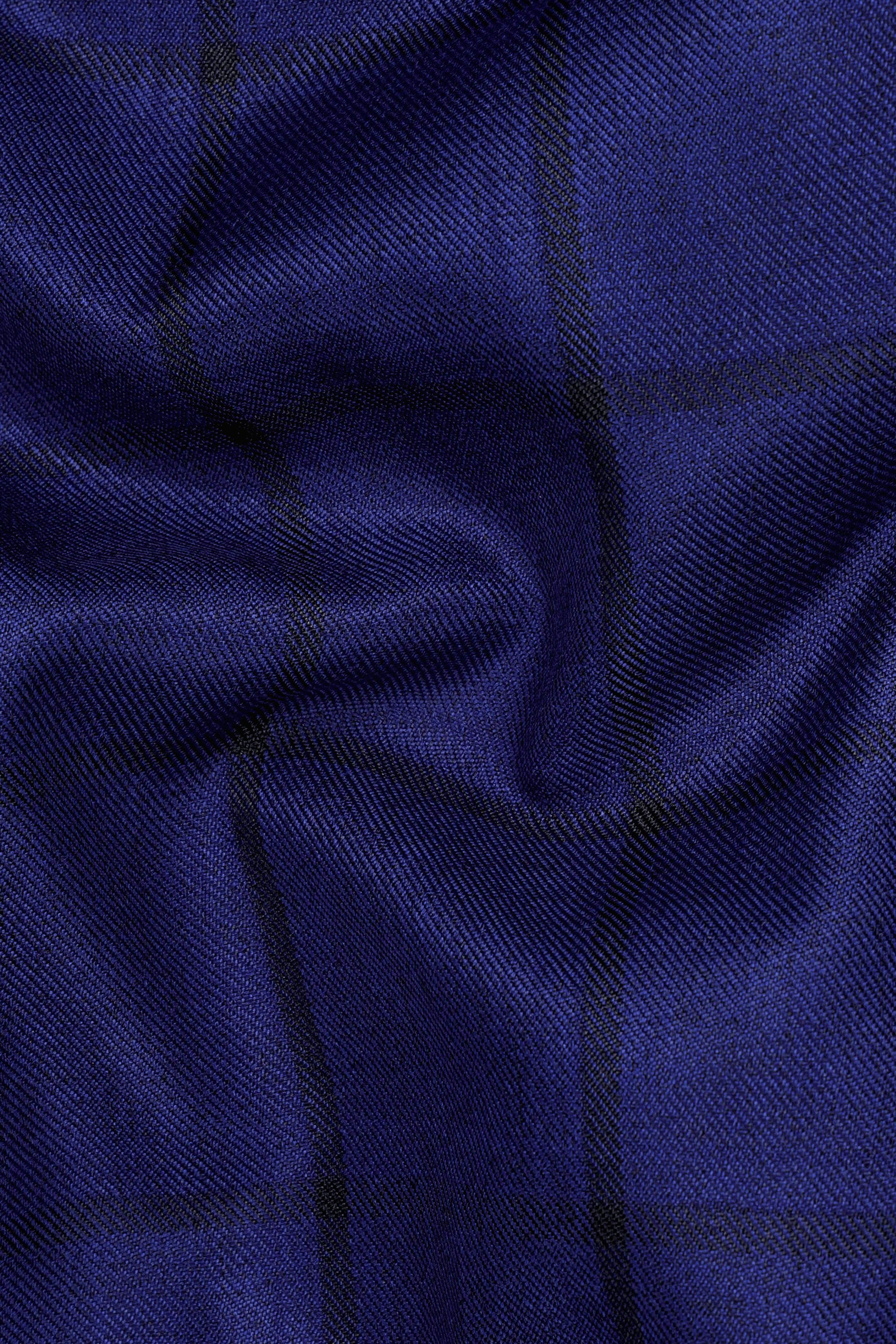 Dark Blue Windowpane Cross Placket Bandhgala Blazer
