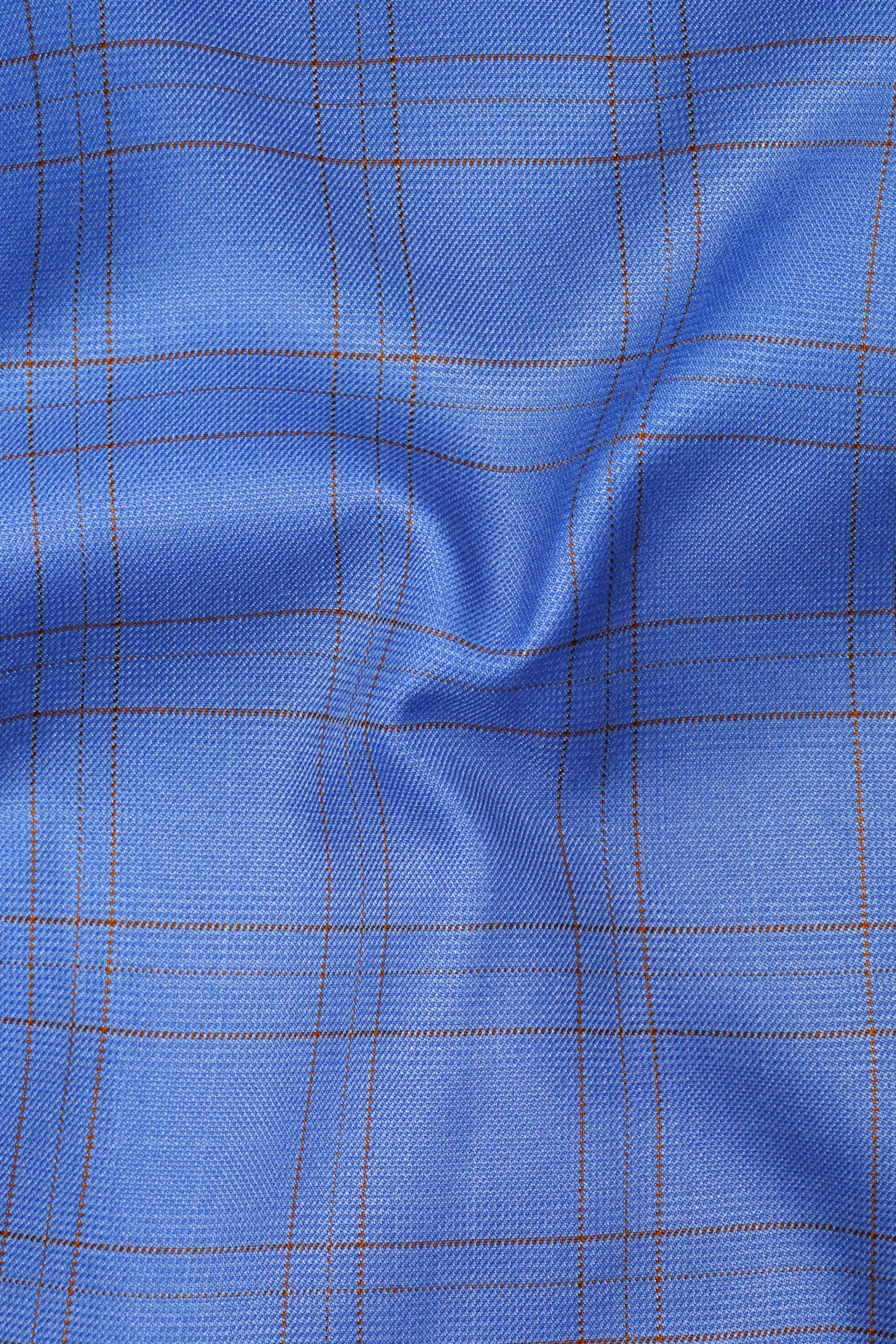 Scampi Blue With Pickled Brown Plaid Cross Placket Bandhgala Blazer