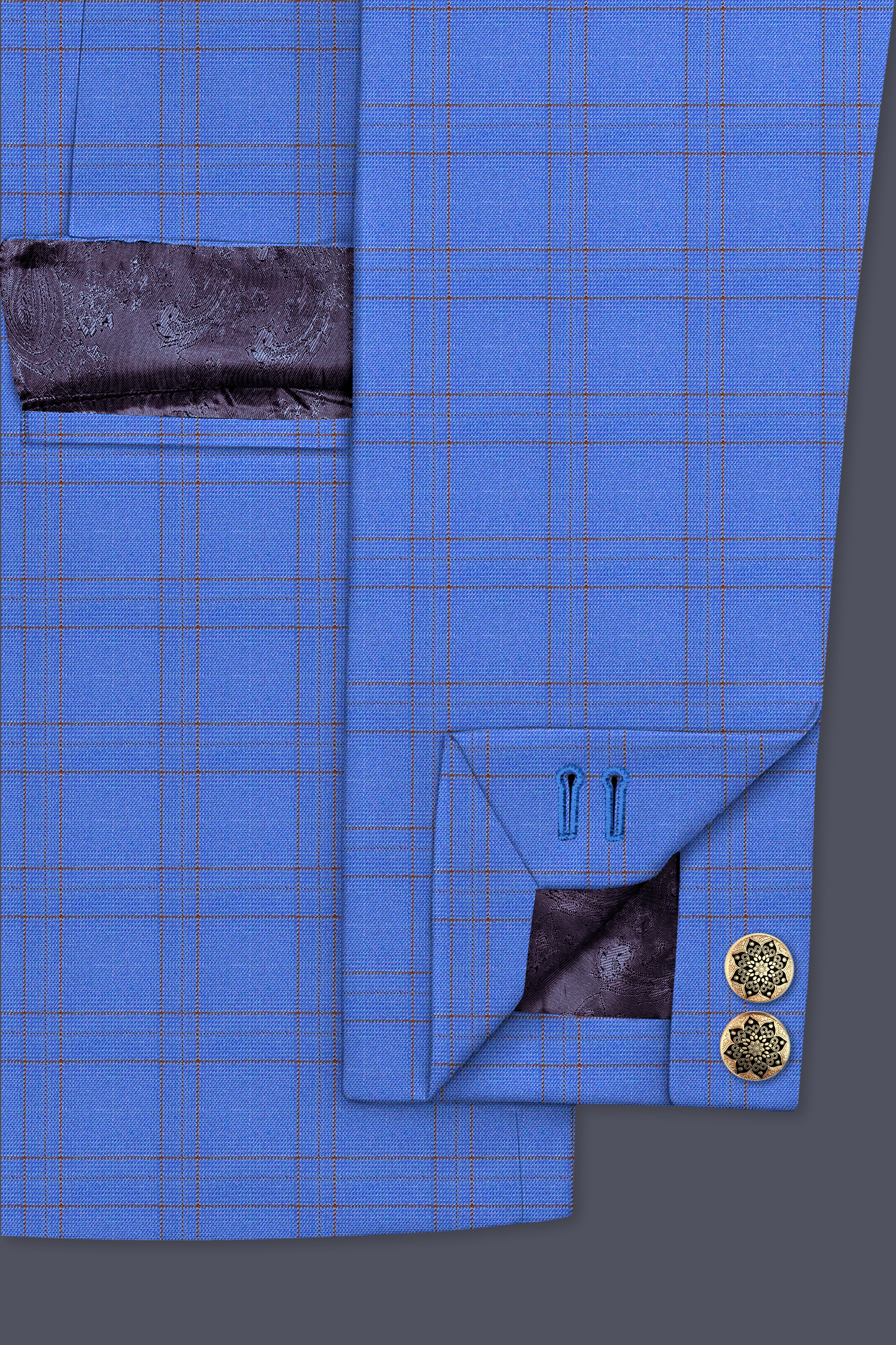 Scampi Blue With Pickled Brown Plaid Cross Placket Bandhgala Blazer