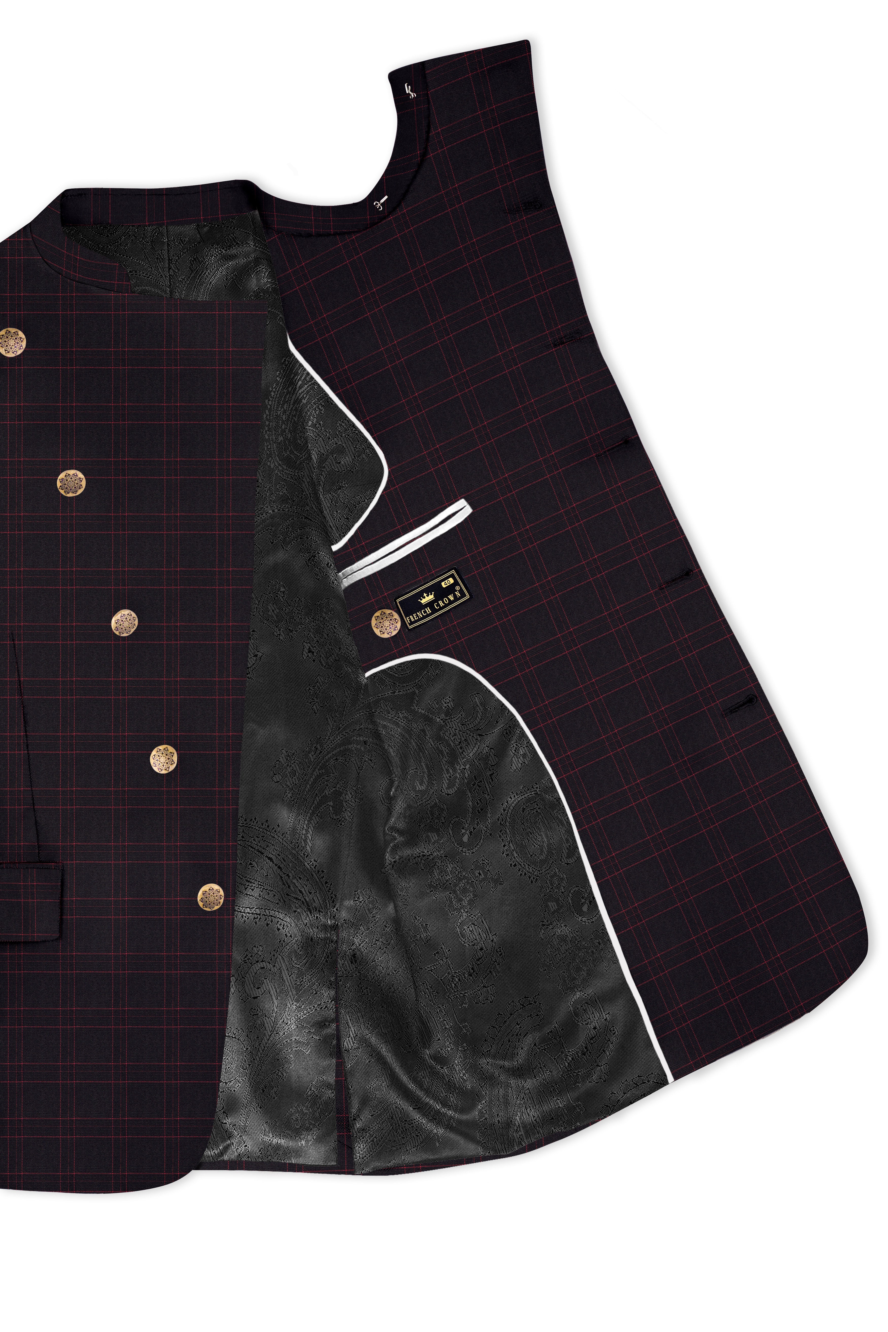 Onyx Black windowpane Cross Placket Bandhgala Blazer