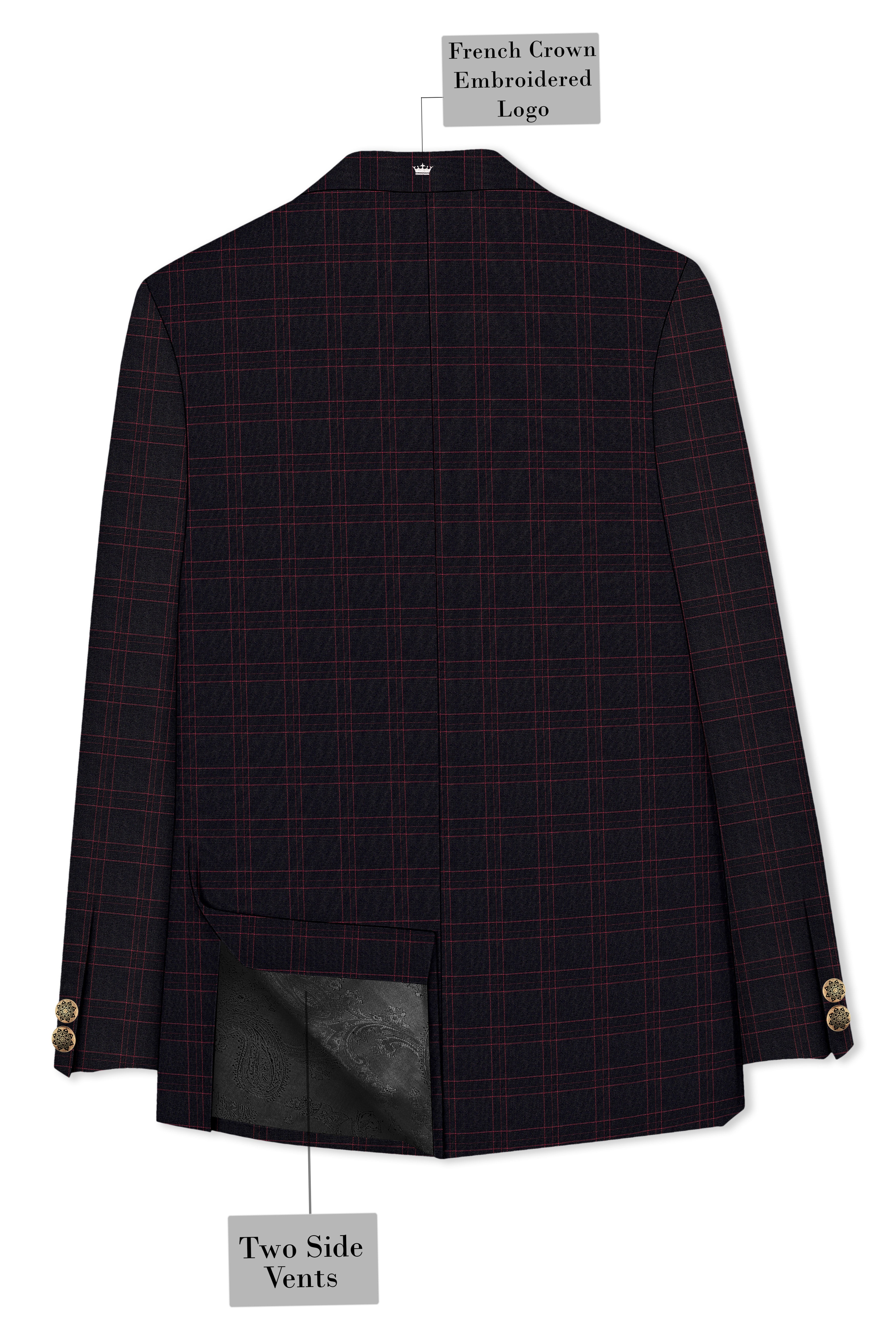 Onyx Black windowpane Cross Placket Bandhgala Blazer