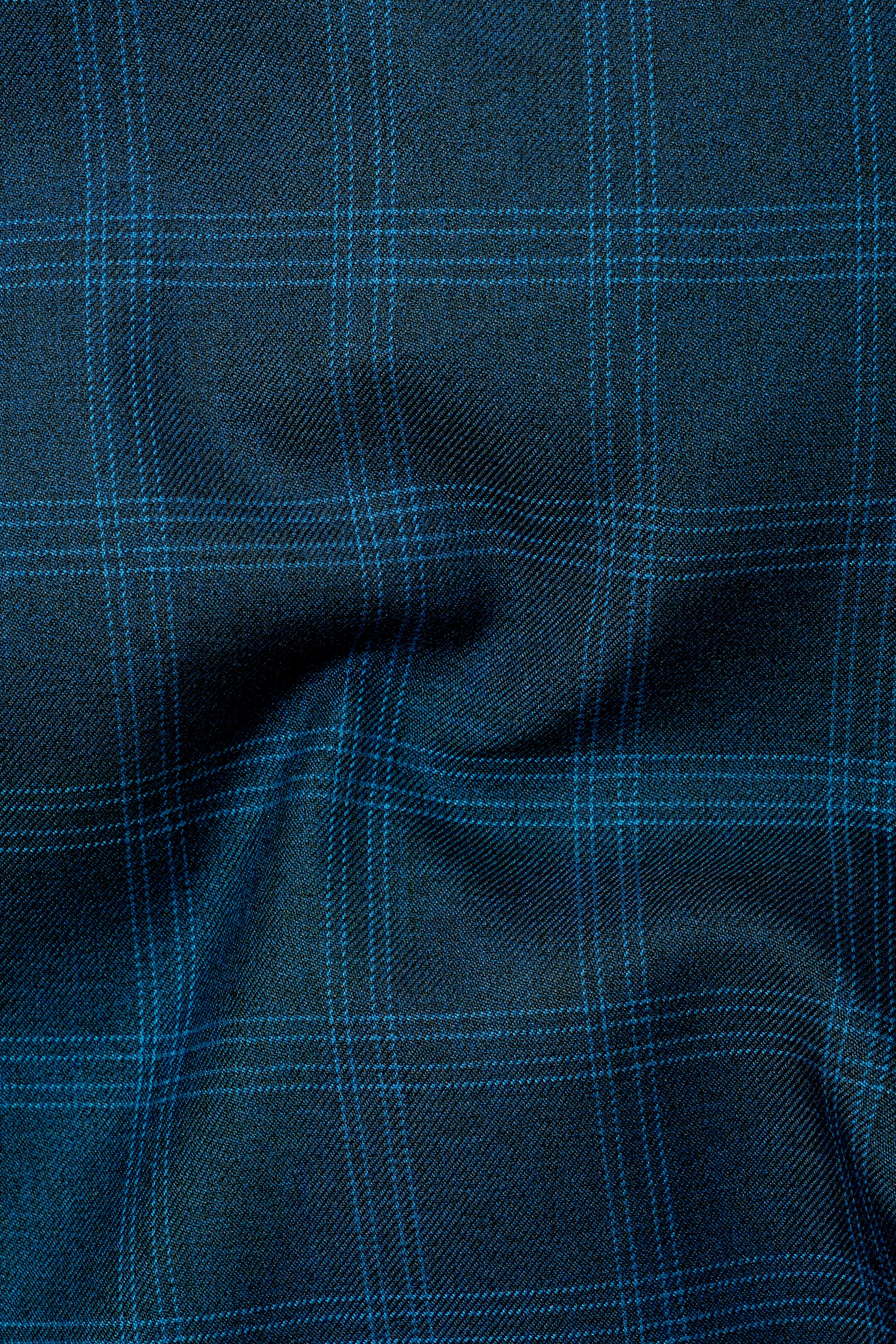 Cloud Burst Sea Green Windowpane Cross Placket Bandhgala Blazer