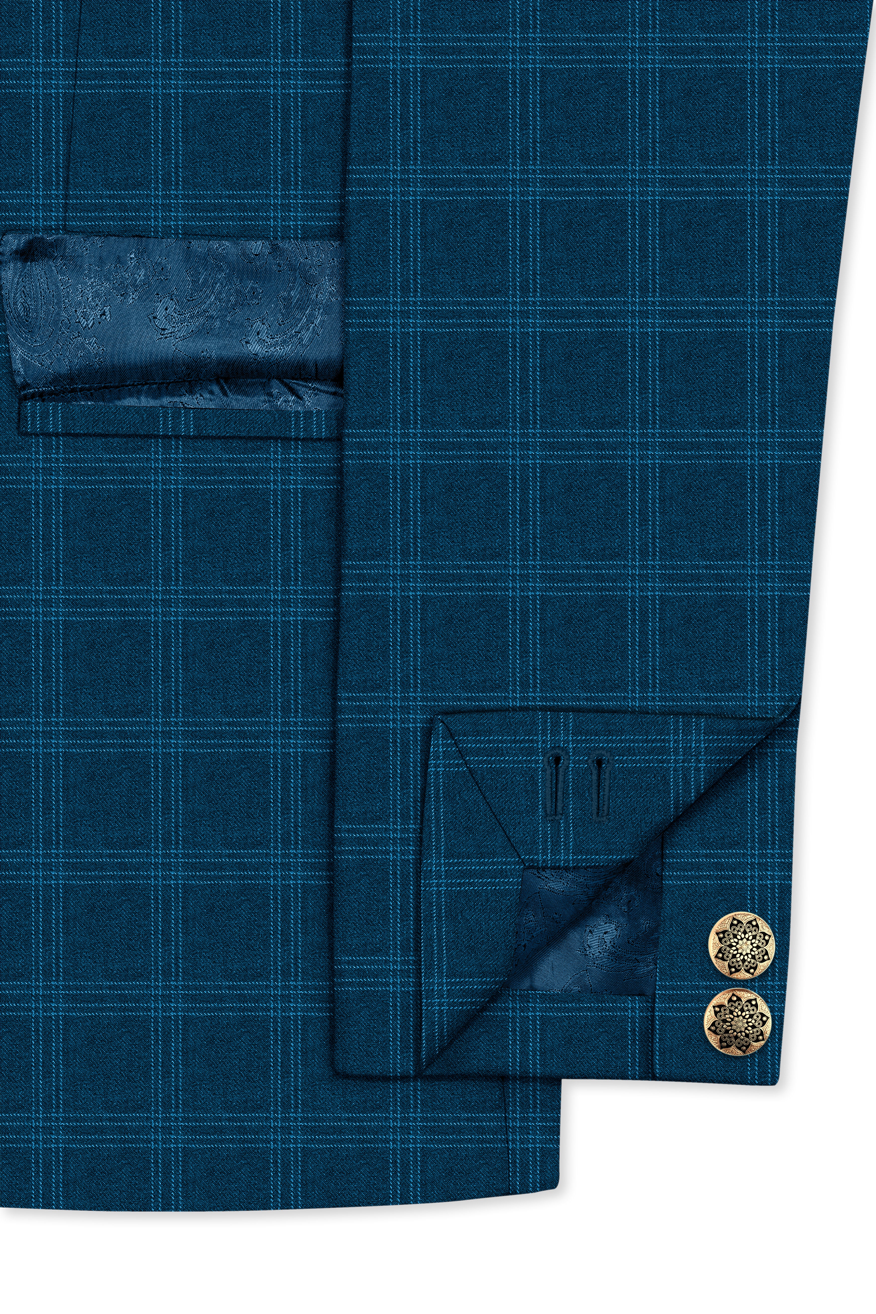 Cloud Burst Sea Green Windowpane Cross Placket Bandhgala Blazer