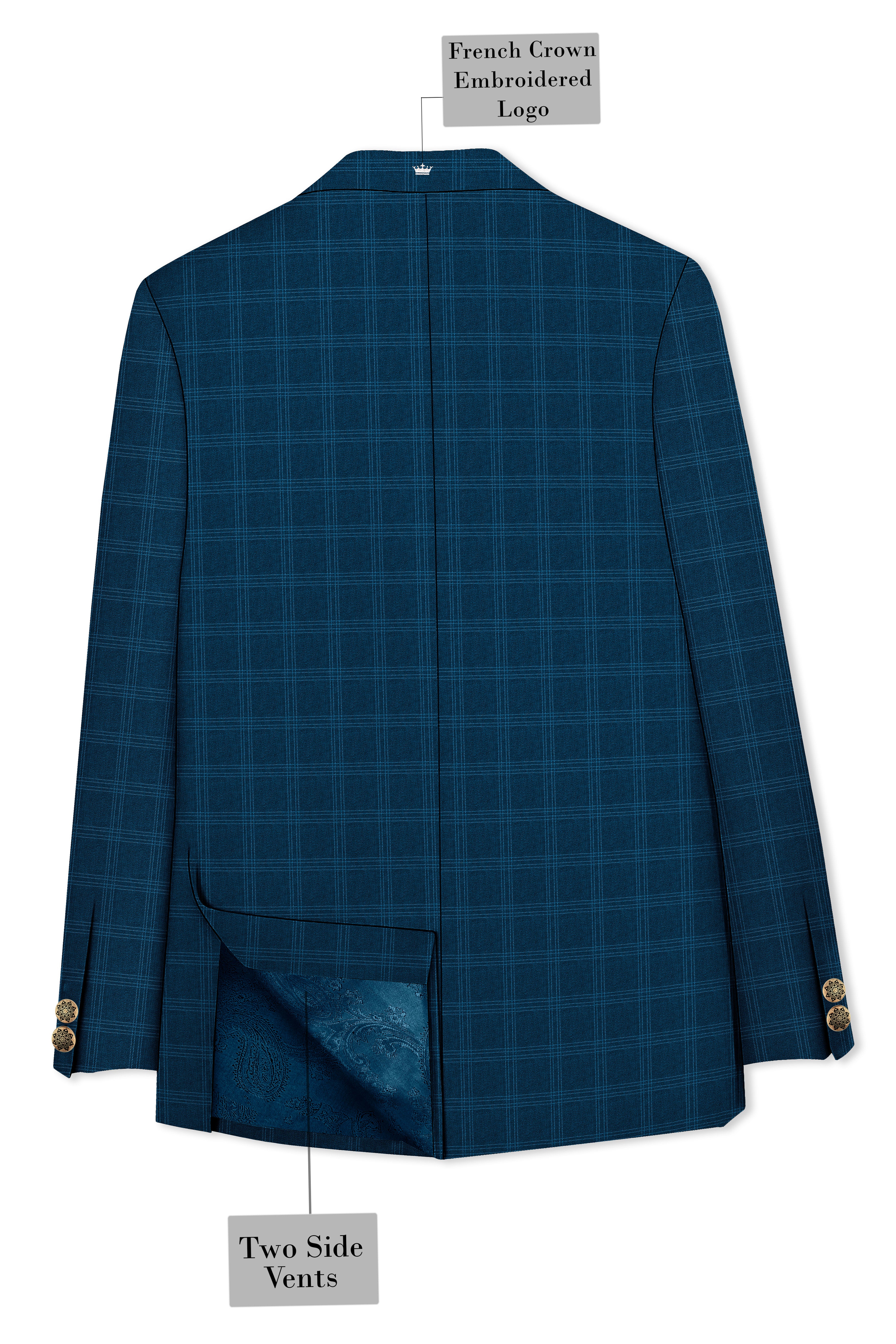 Cloud Burst Sea Green Windowpane Cross Placket Bandhgala Blazer