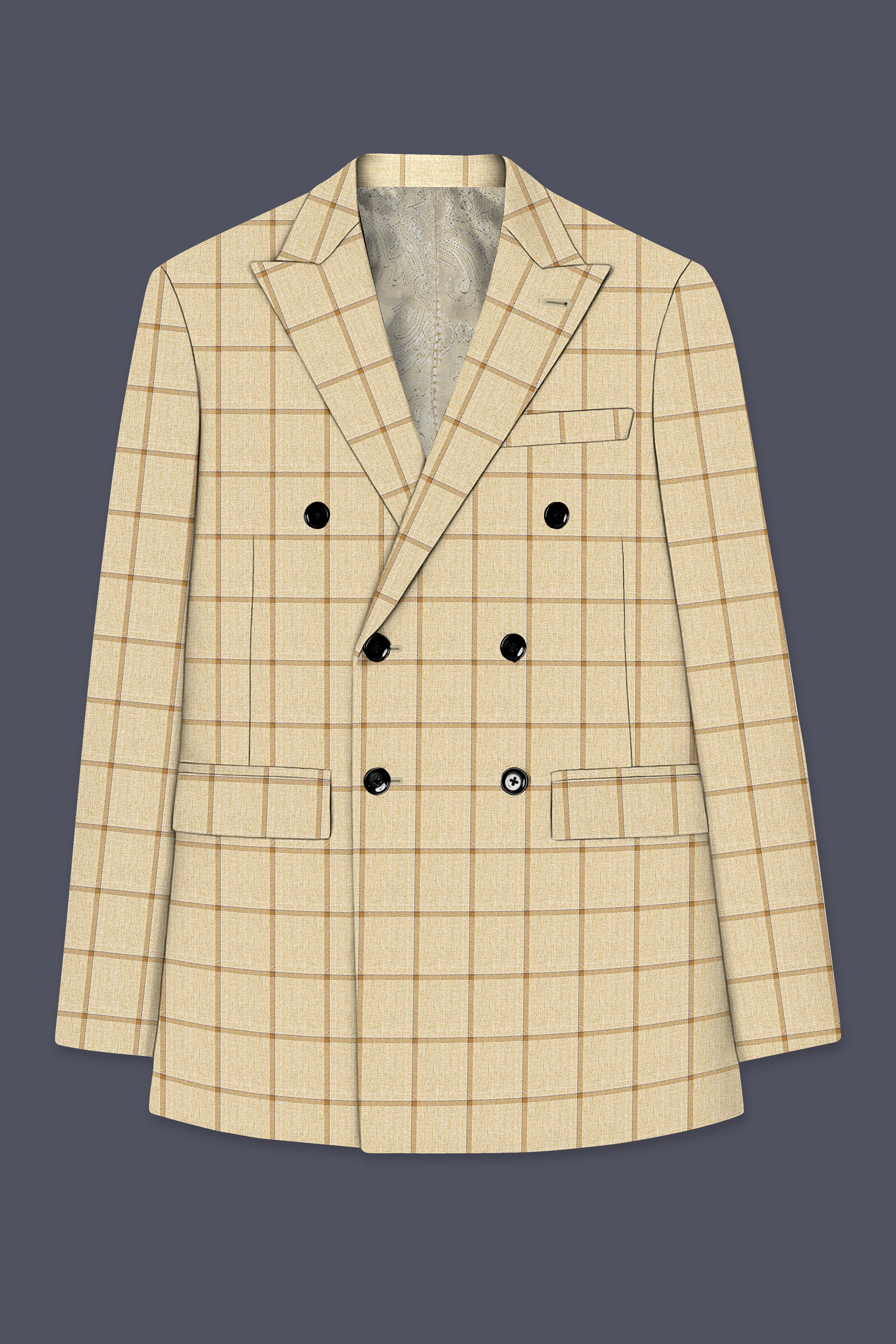 Rodeo Dust Brown Windowpane Double Breasted Blazer