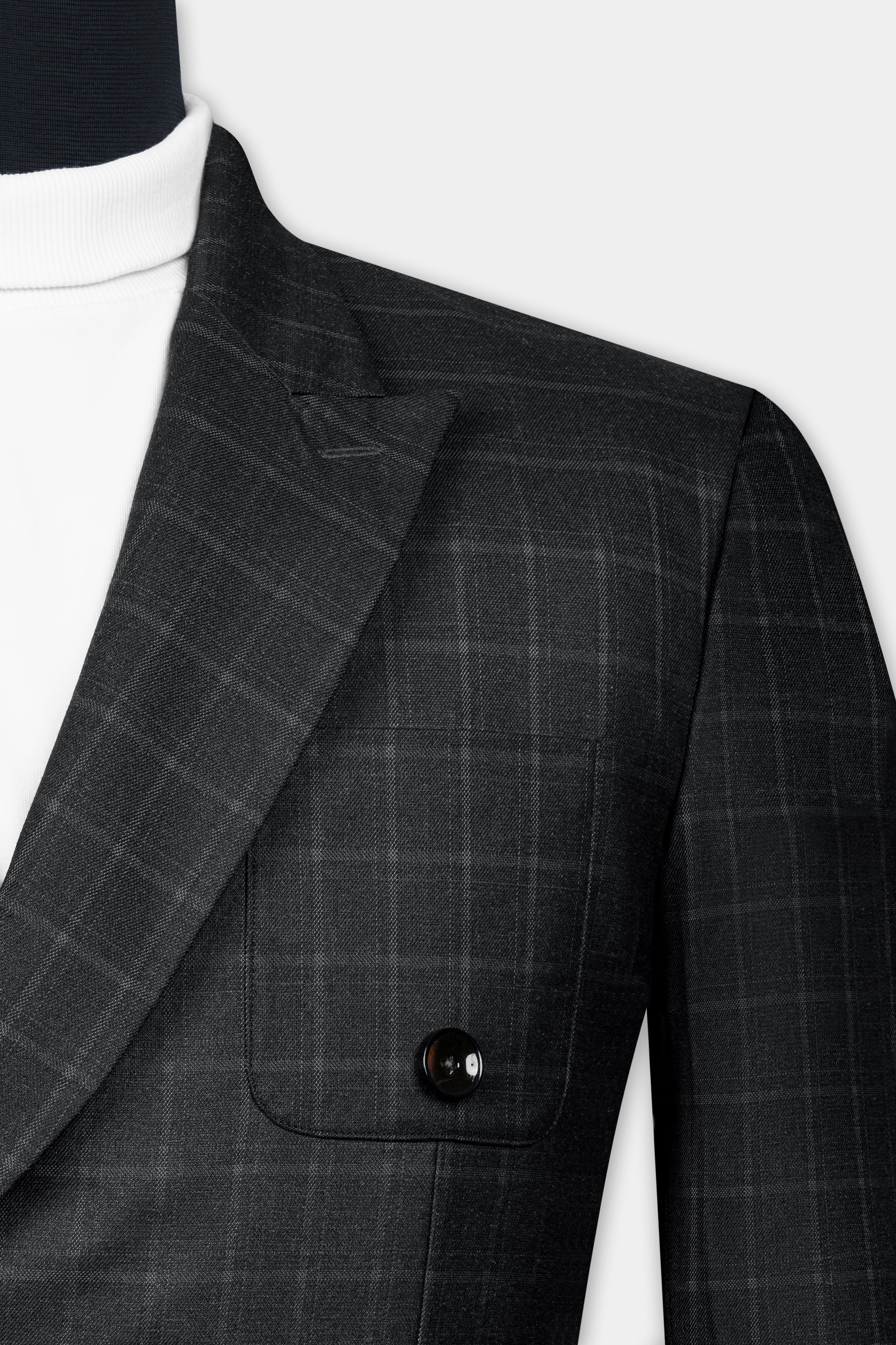 Zeus Light Black Windowpane Double Breasted Blazer