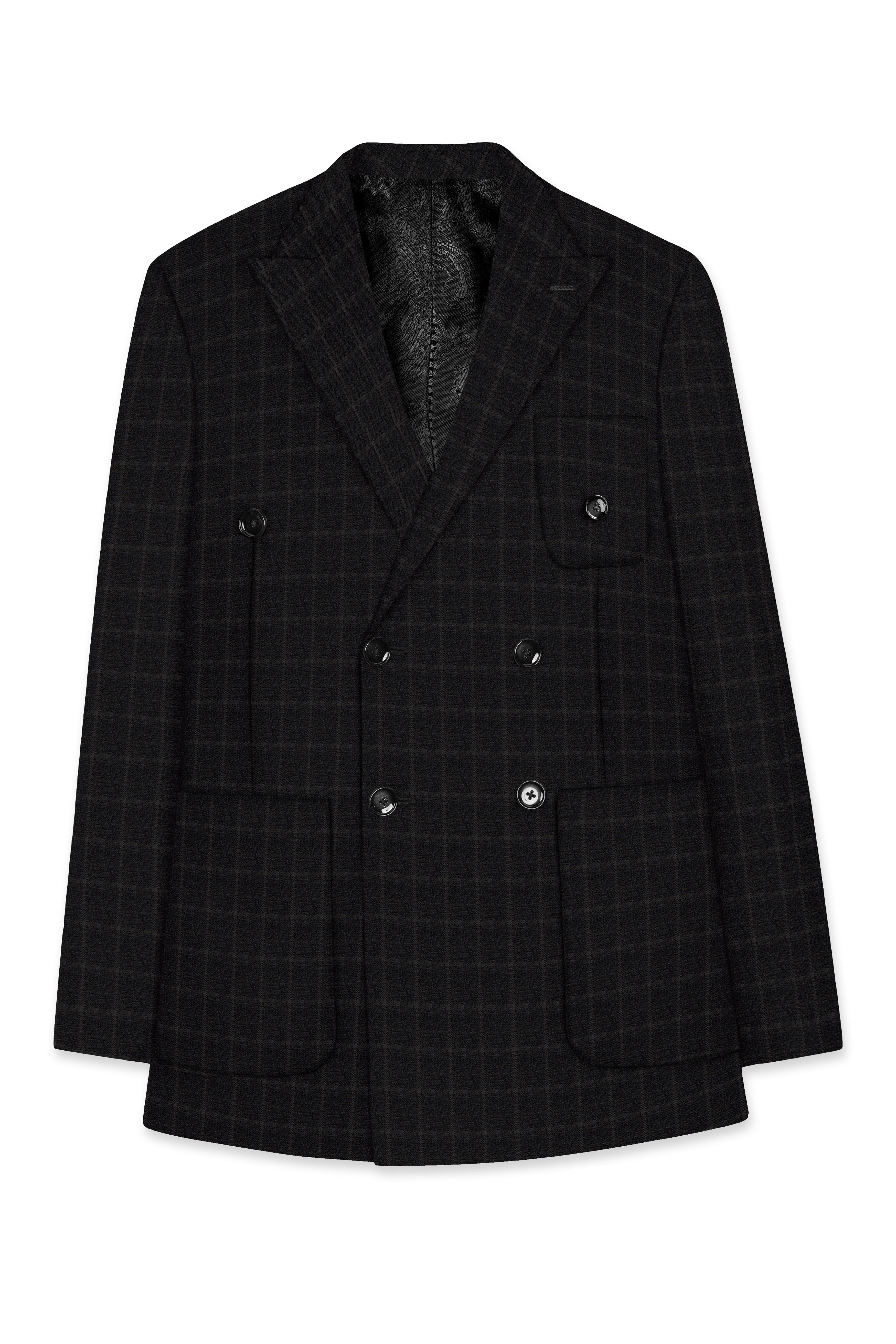 Zeus Light Black Windowpane Double Breasted Blazer