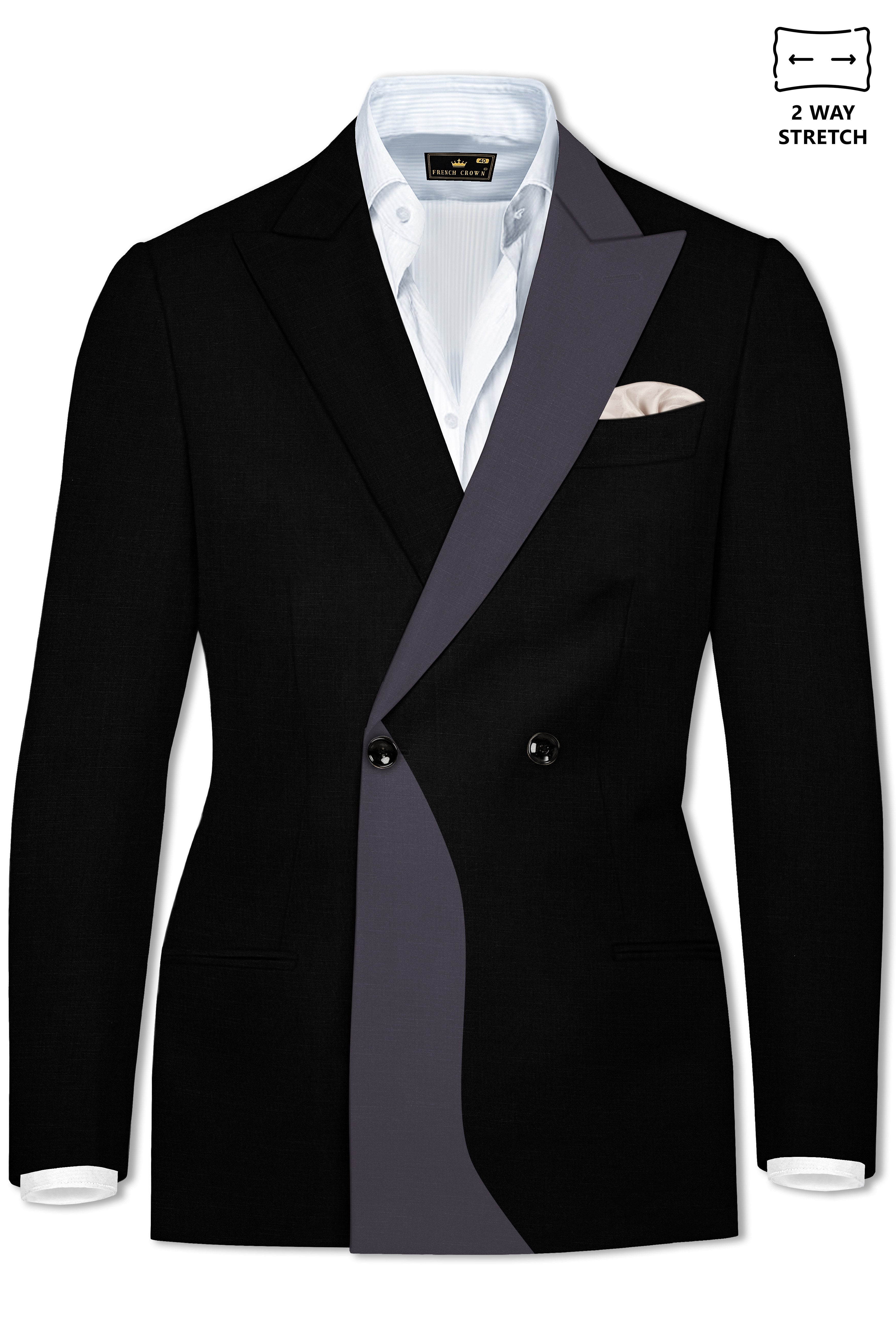 Jade Black Subtle Sheen with Dark Gray Stylish Lapel Designer Blazer
