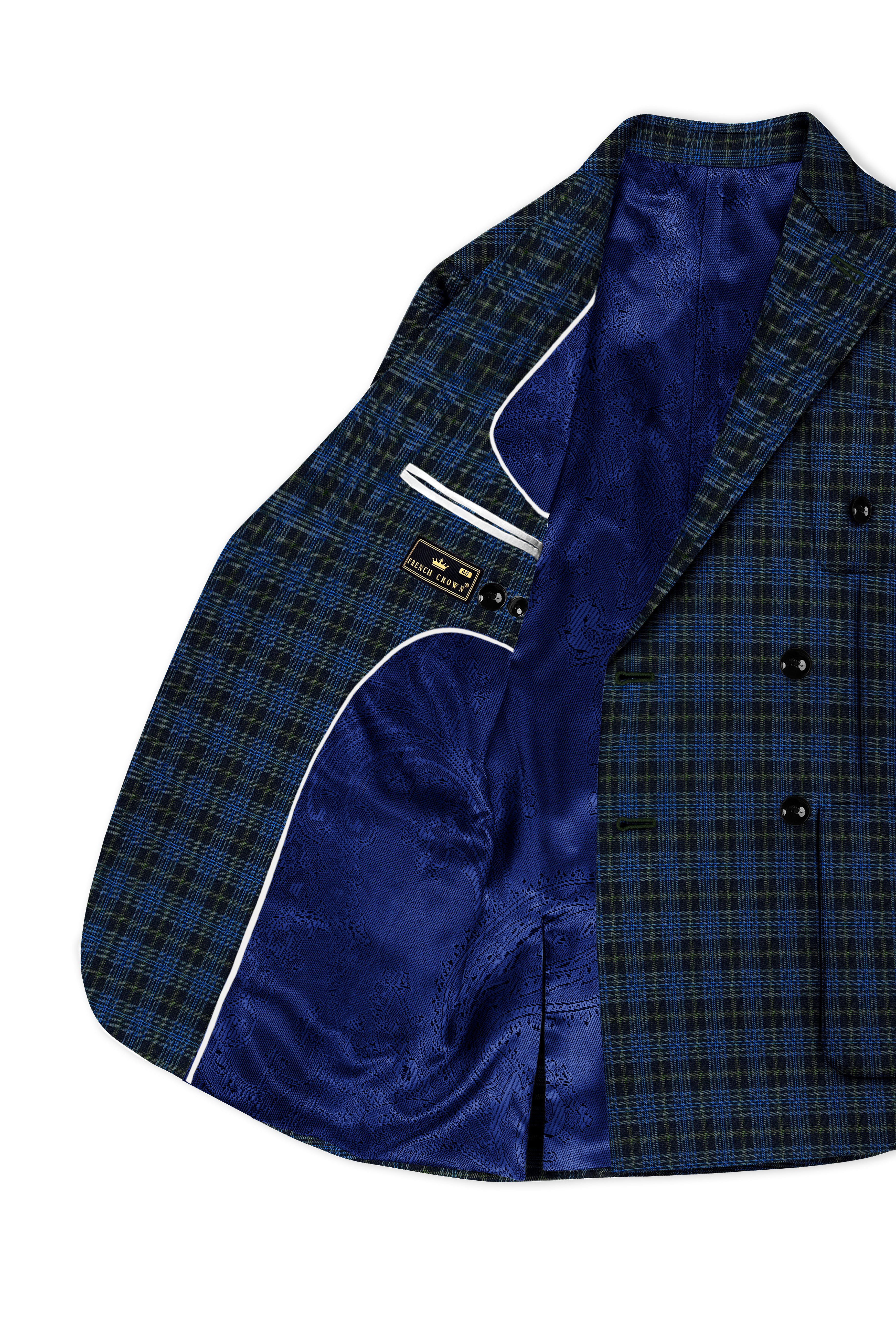 Fiord Navy Blue with Black Russian Plaid Double Breasted Sports Blazer