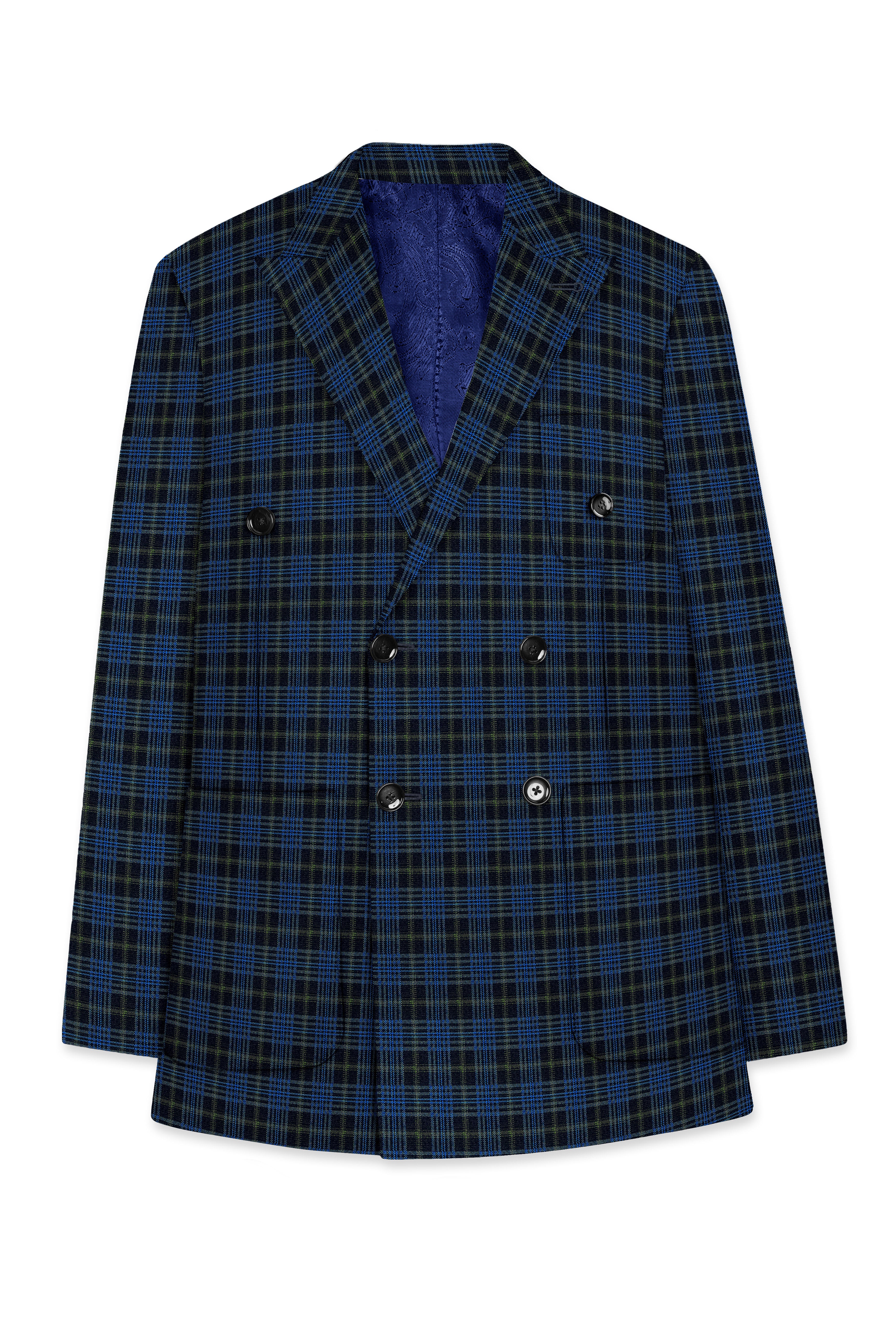 Fiord Navy Blue with Black Russian Plaid Double Breasted Sports Blazer