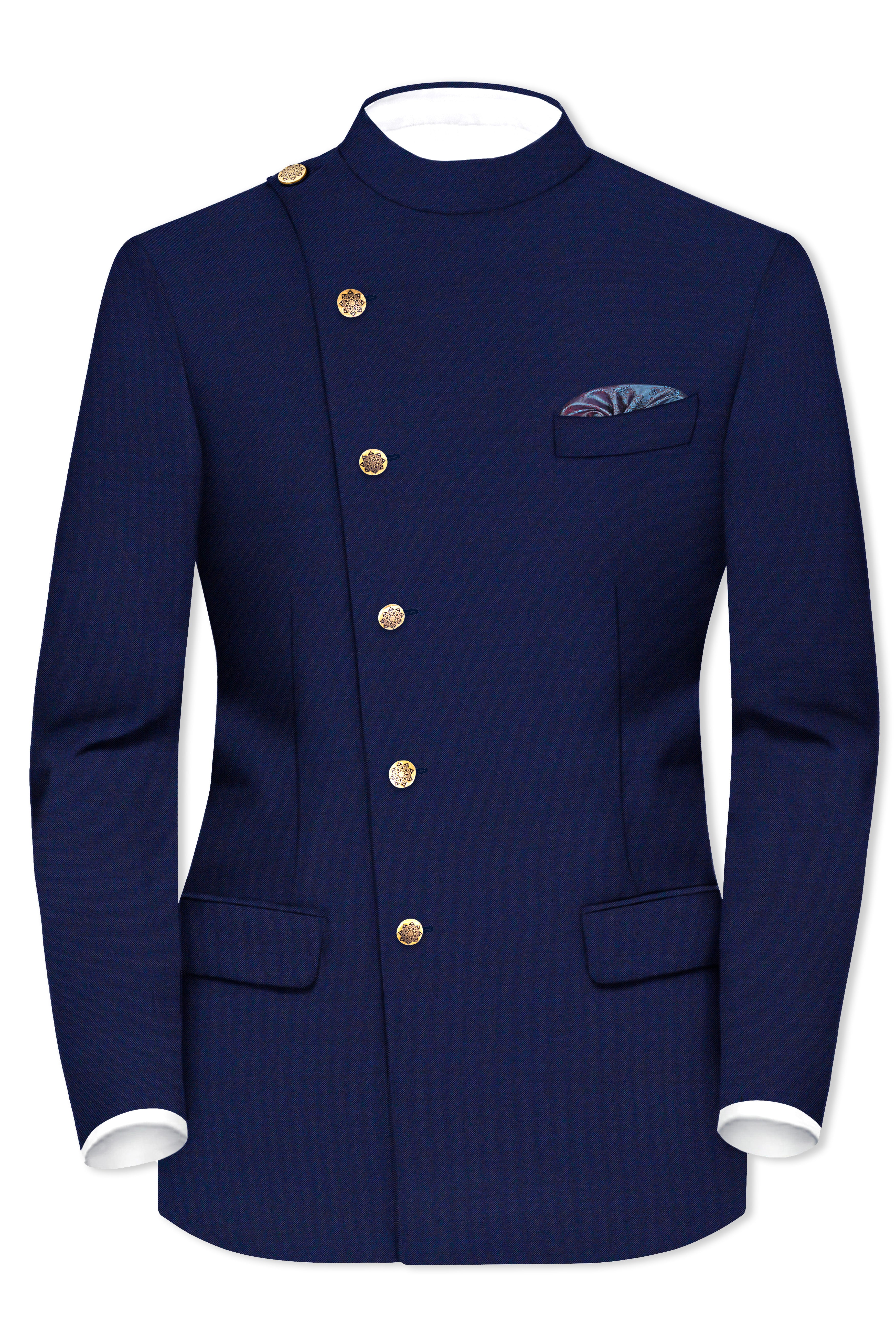 Gunmetal Navy Blue Cross Placket Bandhgala Blazer