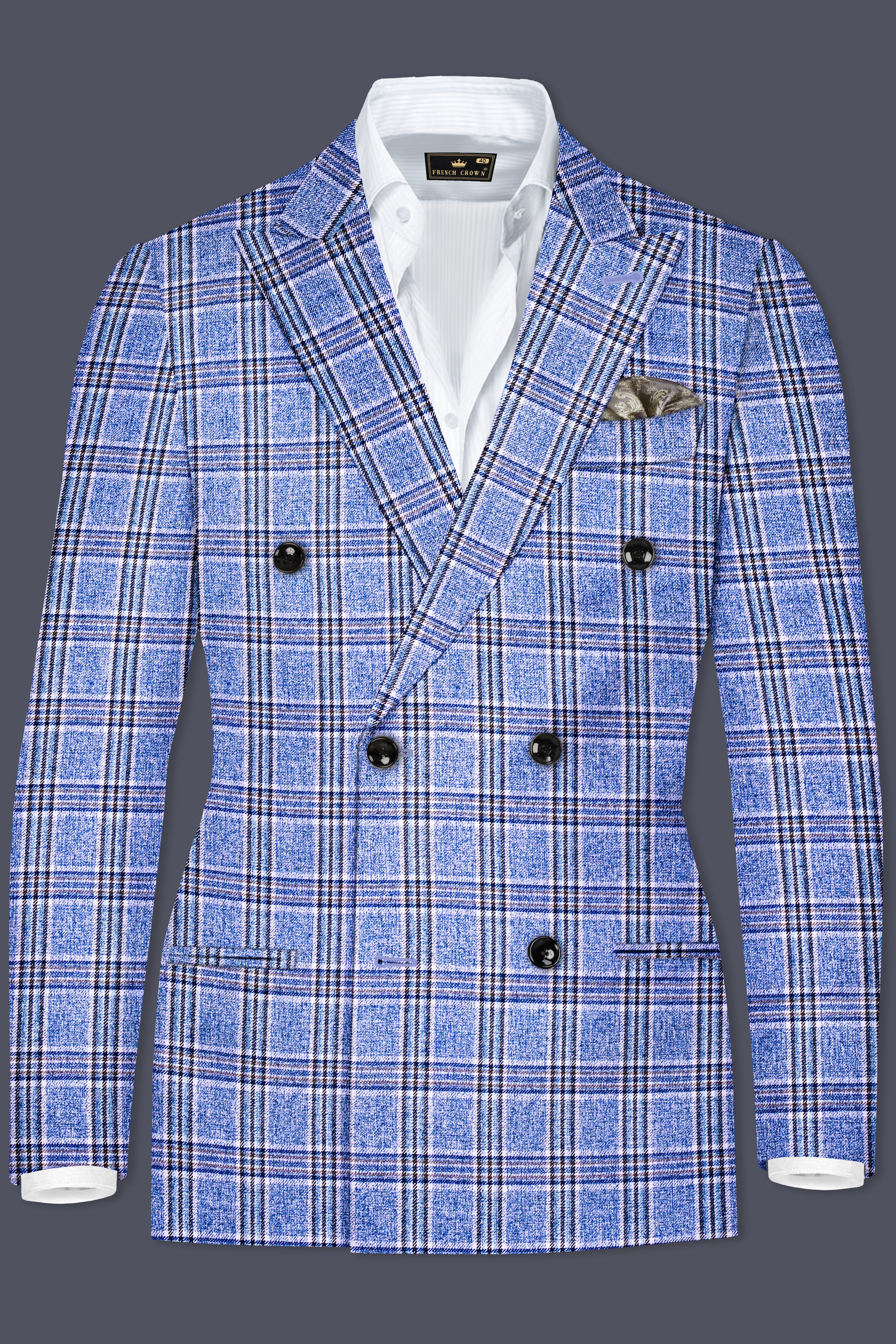 Bayoux Blue Plaid Double Breasted Blazer